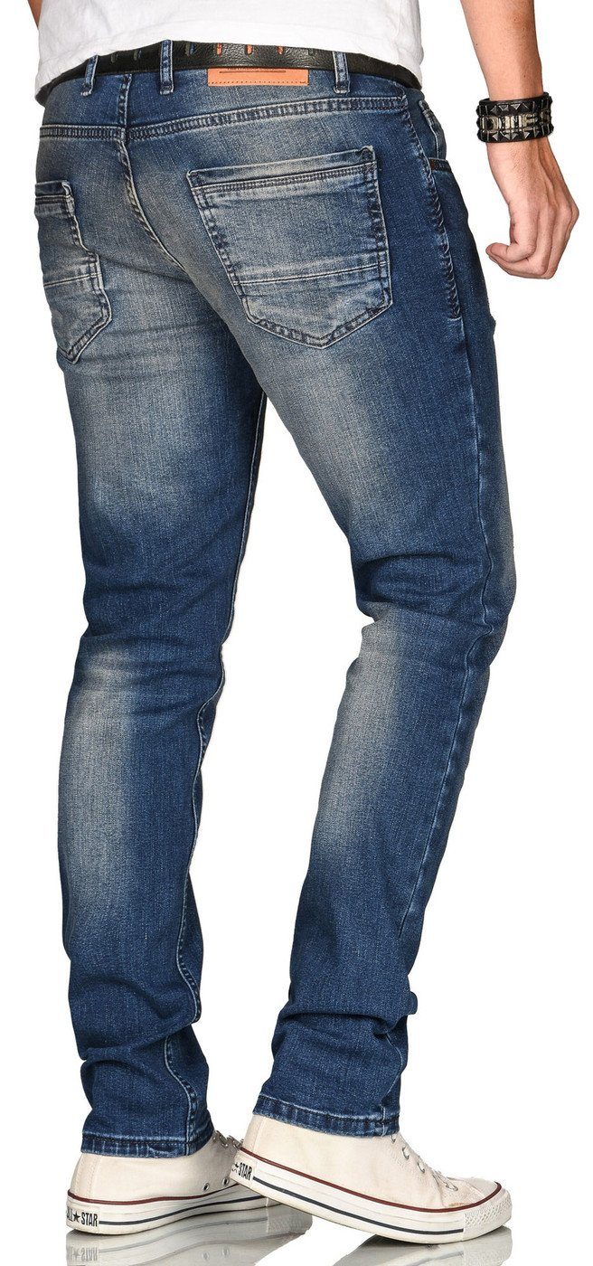 Alessandro Salvarini Straight-Jeans ASElia mit blau fein 2% Elasthan Jeansstoff strukturiertem und