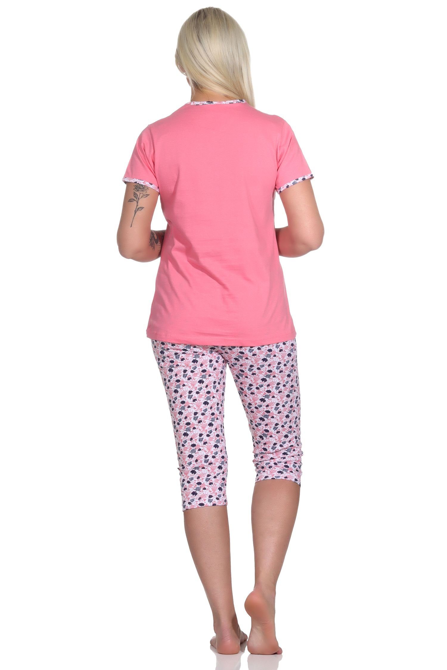 / Pyjama, Caprihose Floraler Schlafanzug Capri kurzer Damen Pyjama Normann pink mit