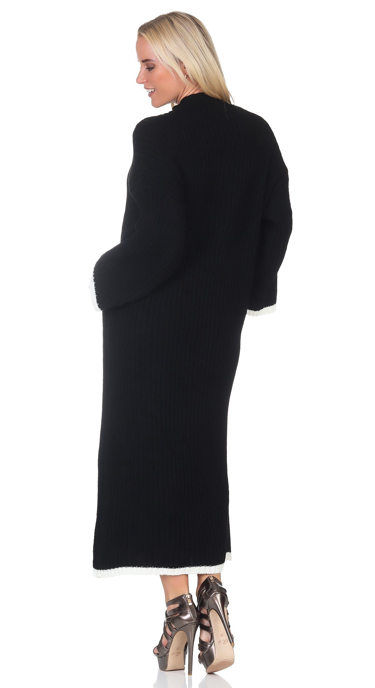 (1-tlg) Kleid Mississhop M.383 gestrickt Strickkleid Strickkleid Schwarz lang