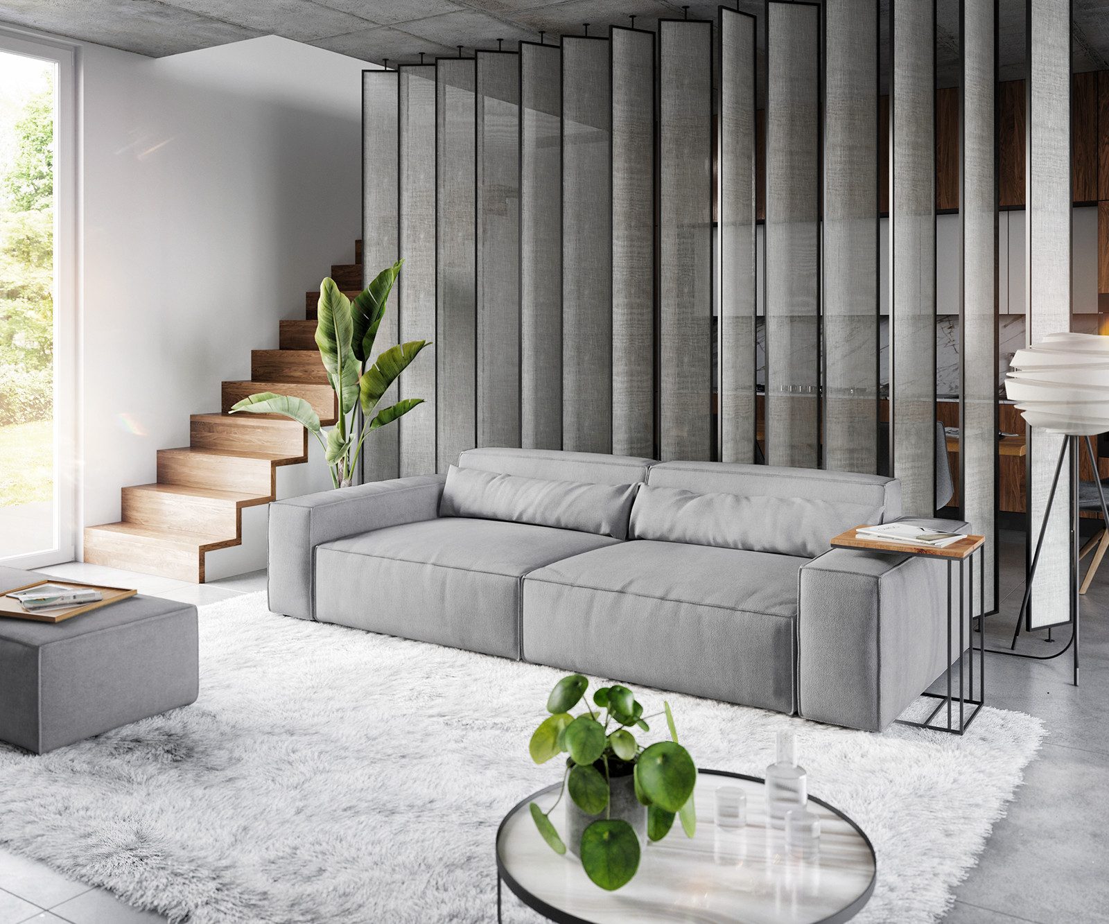 DELIFE Big-Sofa Sirpio, XL Mikrofaser Grau 270x130 cm mit Hocker günstig online kaufen