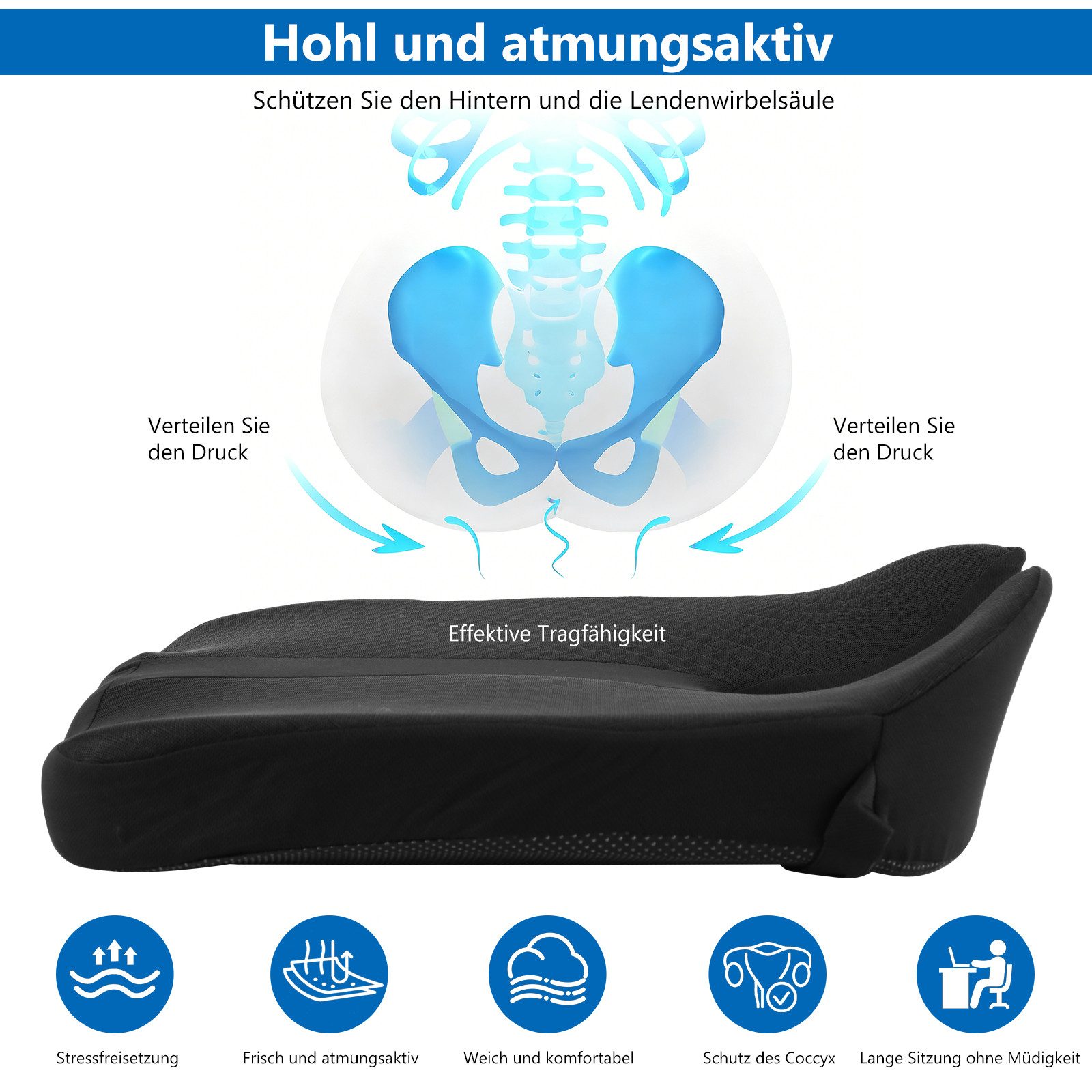 BlingBin Sitzkissen Auto-Sitzkissen Memory Foam, Fahrersitz-Kissen zur Sitzerhöhung, ergonomisches Sitzkissen für Fahrersitz, Büro und Stuhl, Sitzerhöhung