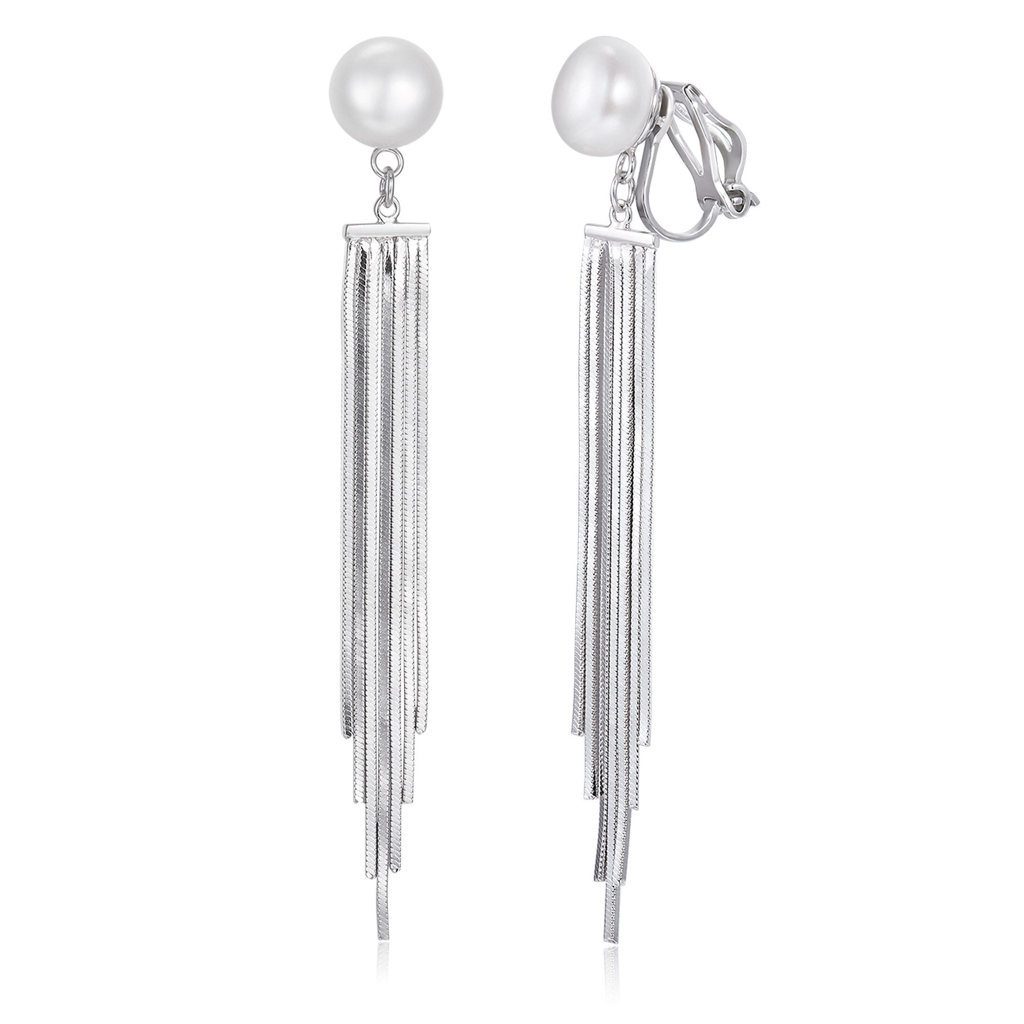 Schöner-SD Paar Ohrclips Perlenohrclips Süßwasserperle Clips mit langen Ket günstig online kaufen