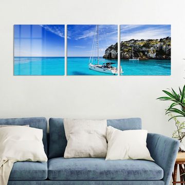DEQORI Glasbild 'Segelboote in einer Bucht', 'Segelboote in einer Bucht', Glas Wandbild Bild schwebend modern