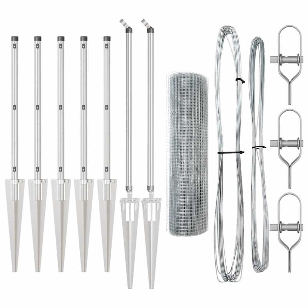 vidaXL Spike-montierter geschweißter Maschendrahtzaun Stahl Silber, (1-St)