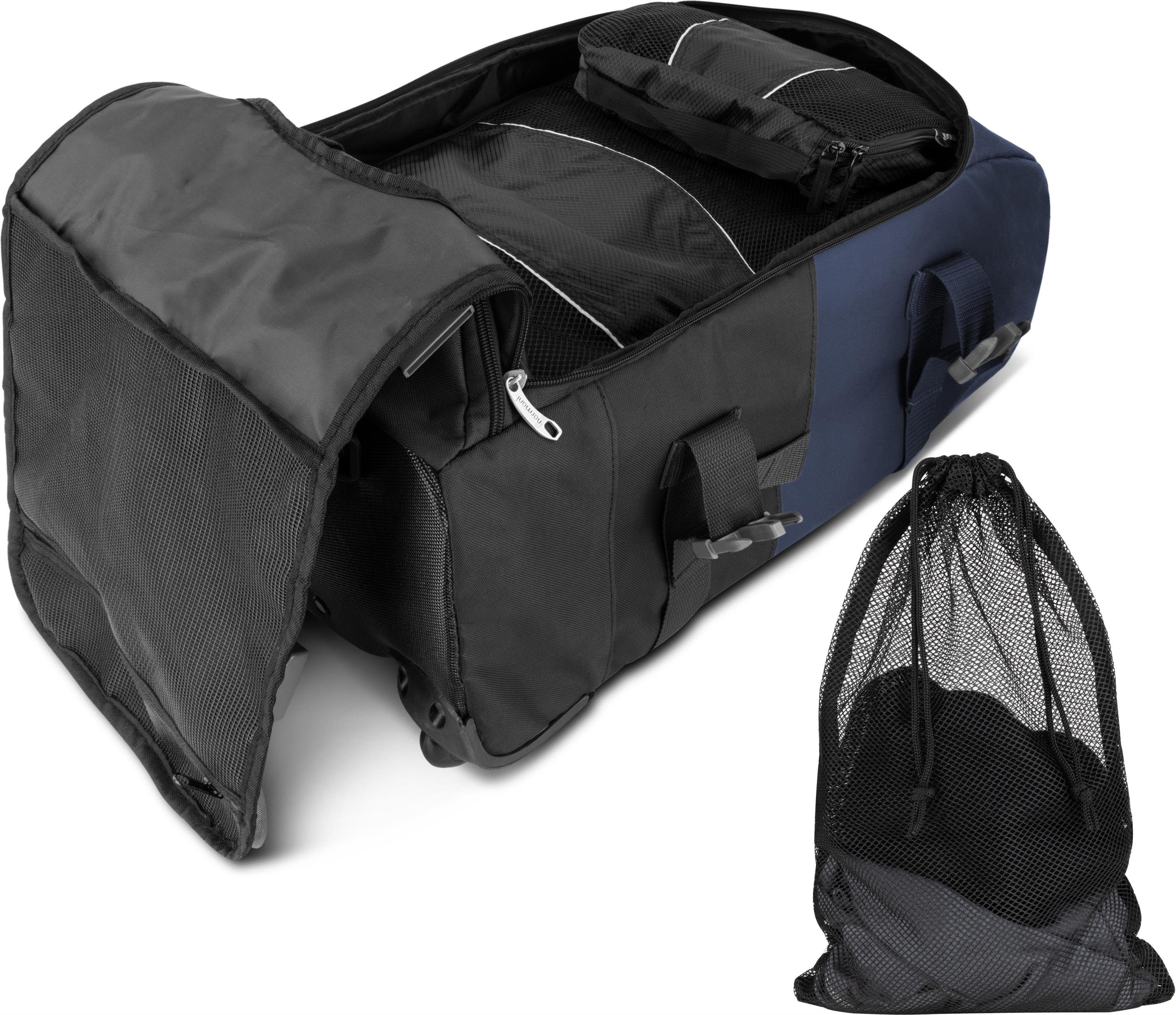 normani Reisetasche Reisetasche mit 5 passenden und Kleidertaschen Melano, 2-in-1 Schwarz/Navy Trolley Rucksack 