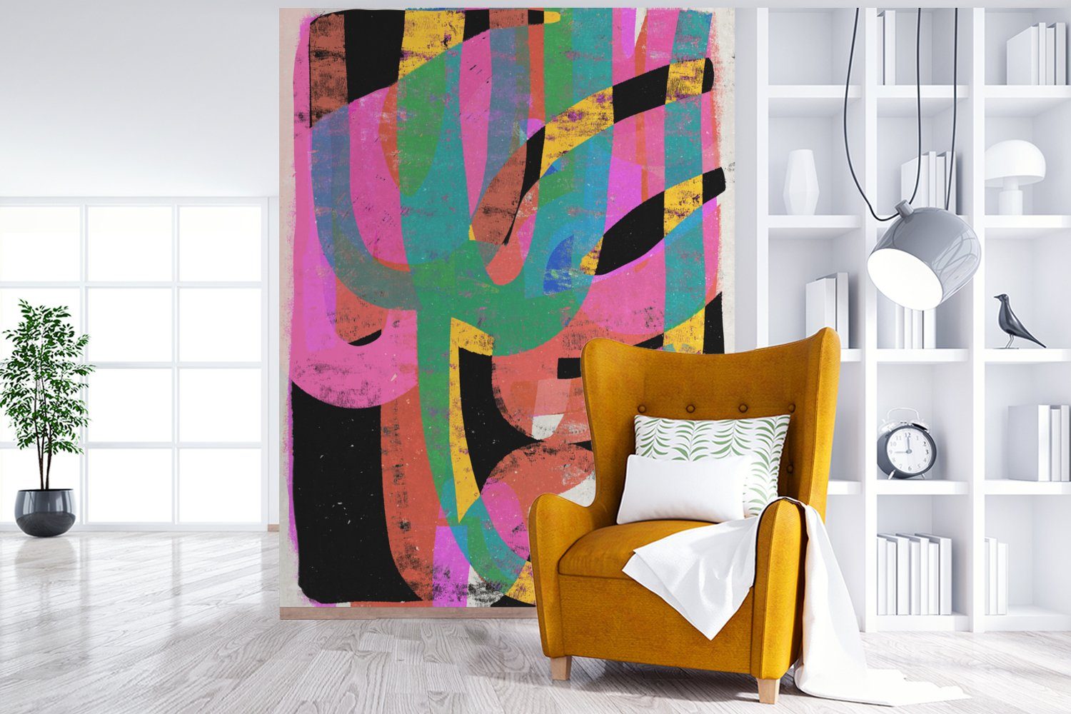 - Matt, Grün für bedruckt, Wandtapete - Montagefertig Farben Rosa - Tapete Wohnzimmer, Fototapete Kunst, Abstrakt (4 - Vinyl MuchoWow St),