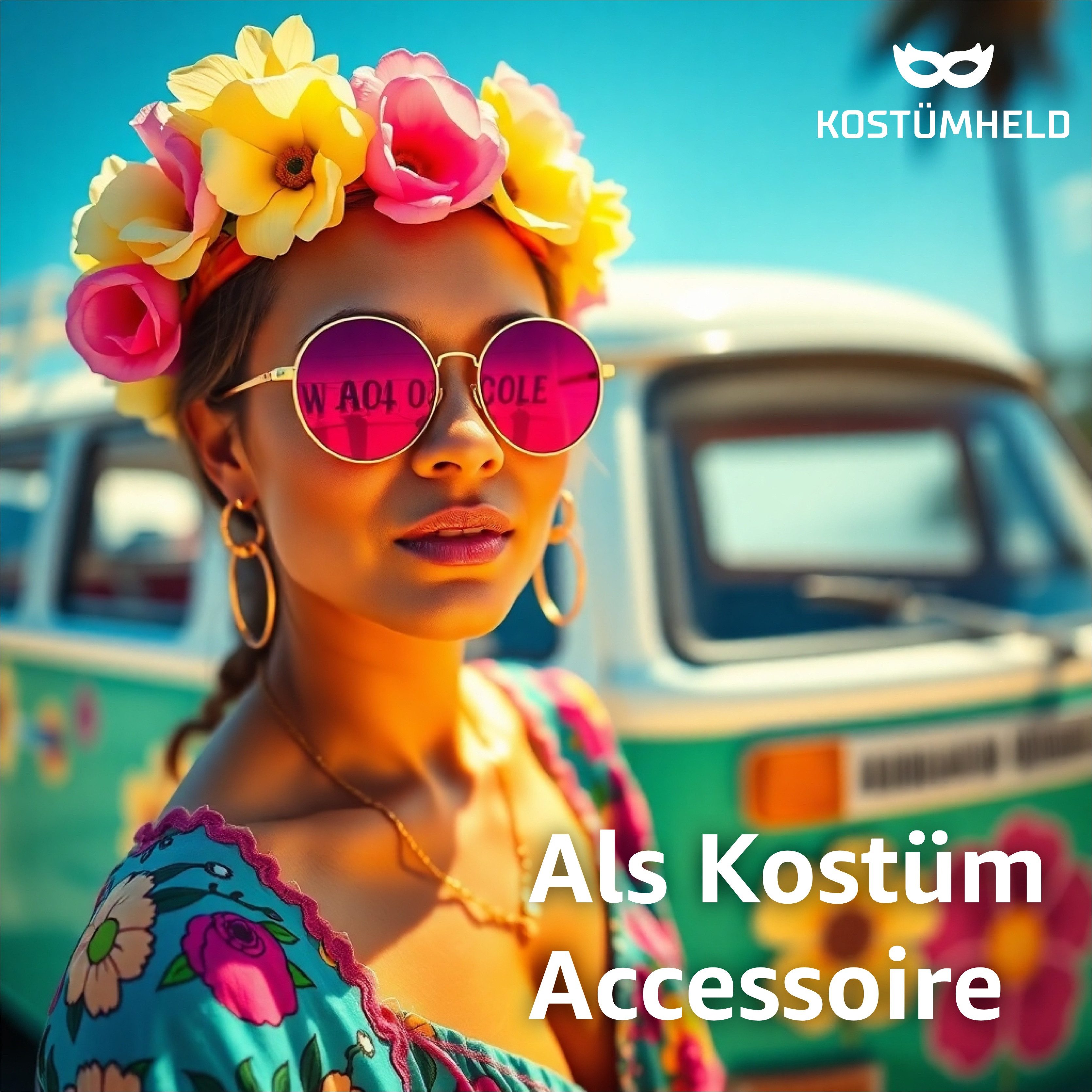Kostümheld® Hippie-Kostüm 1x Hippie Brille Kostümbrille rosa Accessoires für Fasching & Karneval