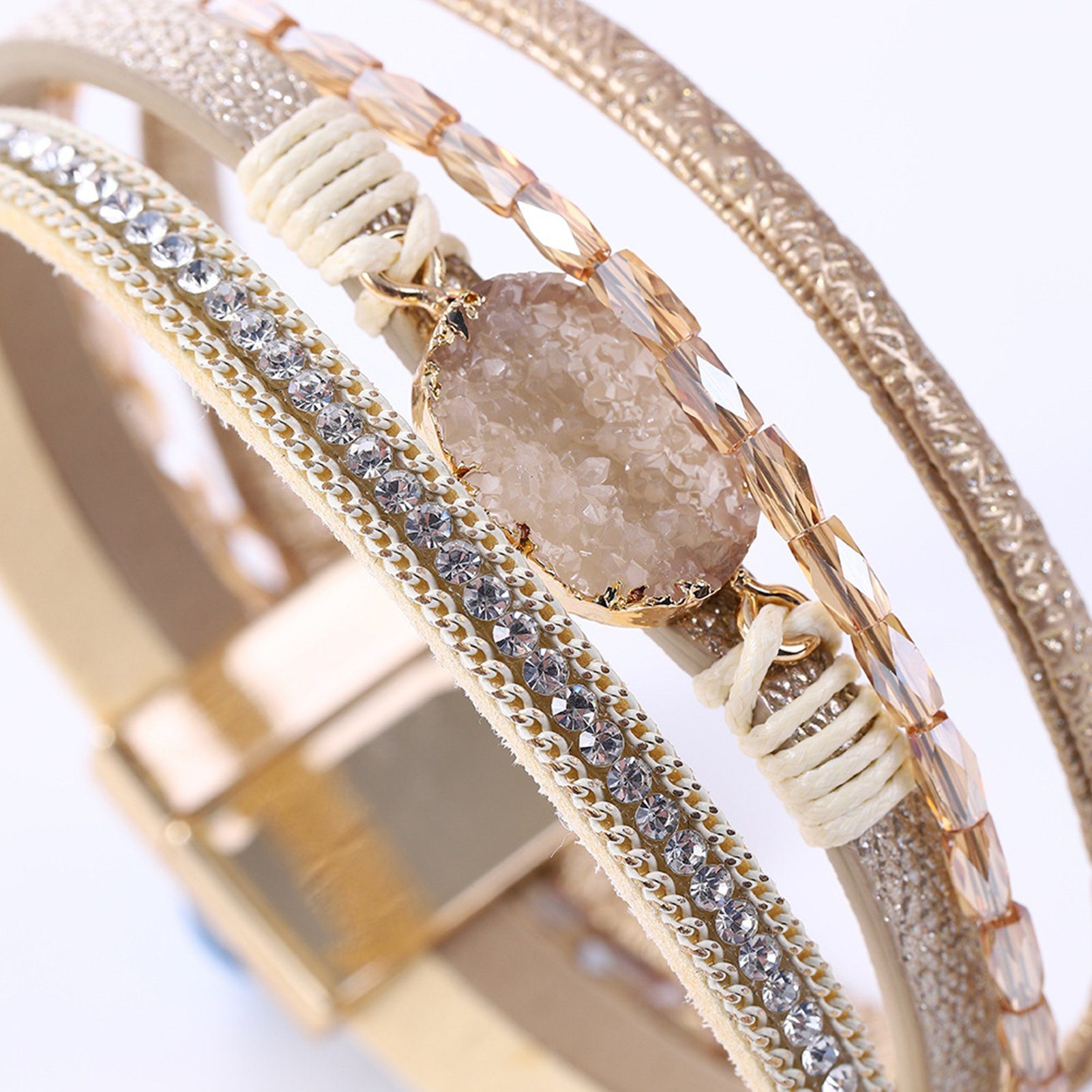Silber Boho-Manschettenarmbänder, Rutaqian Kristallperlen-Armband Armband, Armband