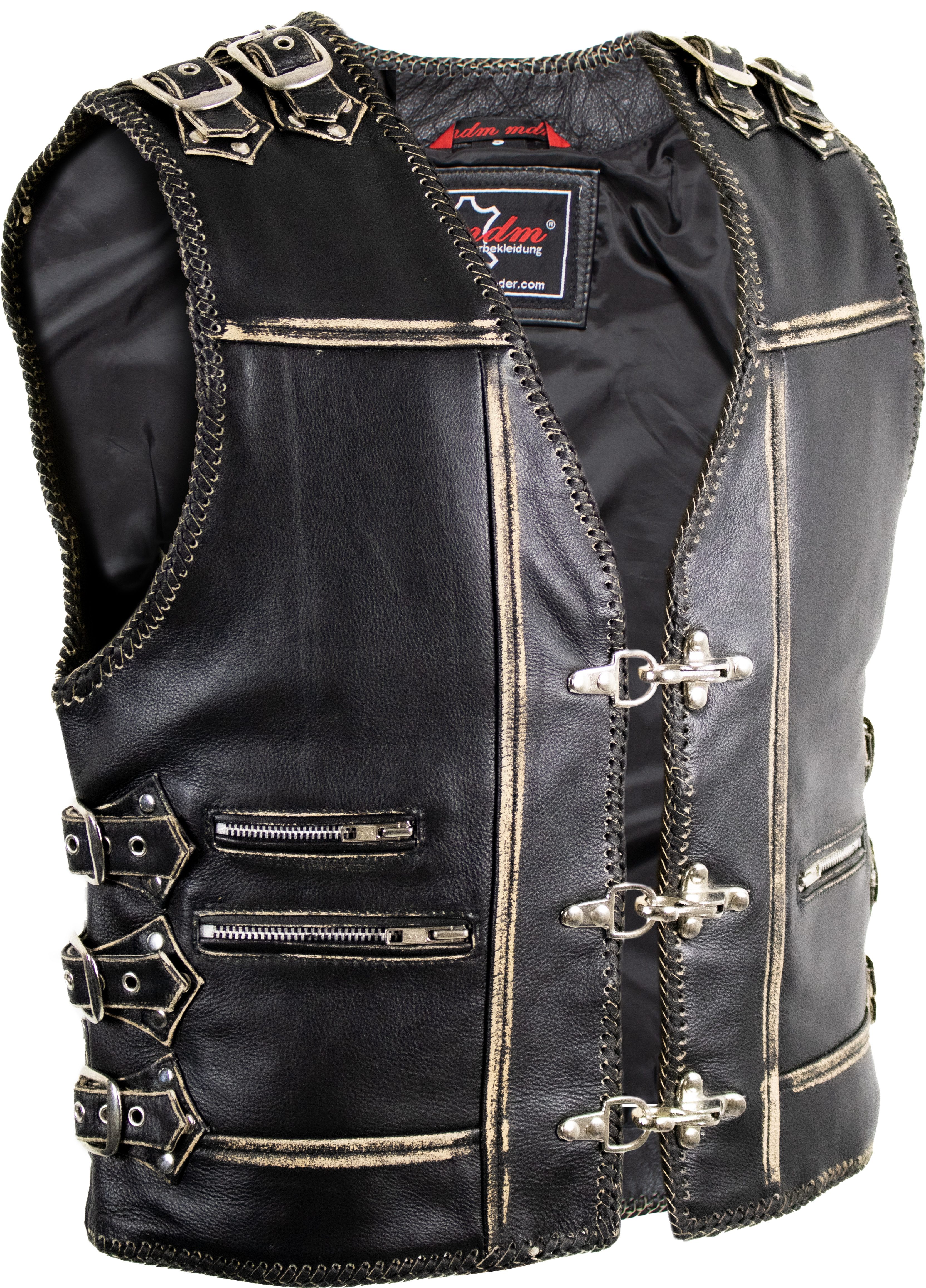 MDM Motorradweste Vintage Schnallen Biker Lederweste günstig online kaufen