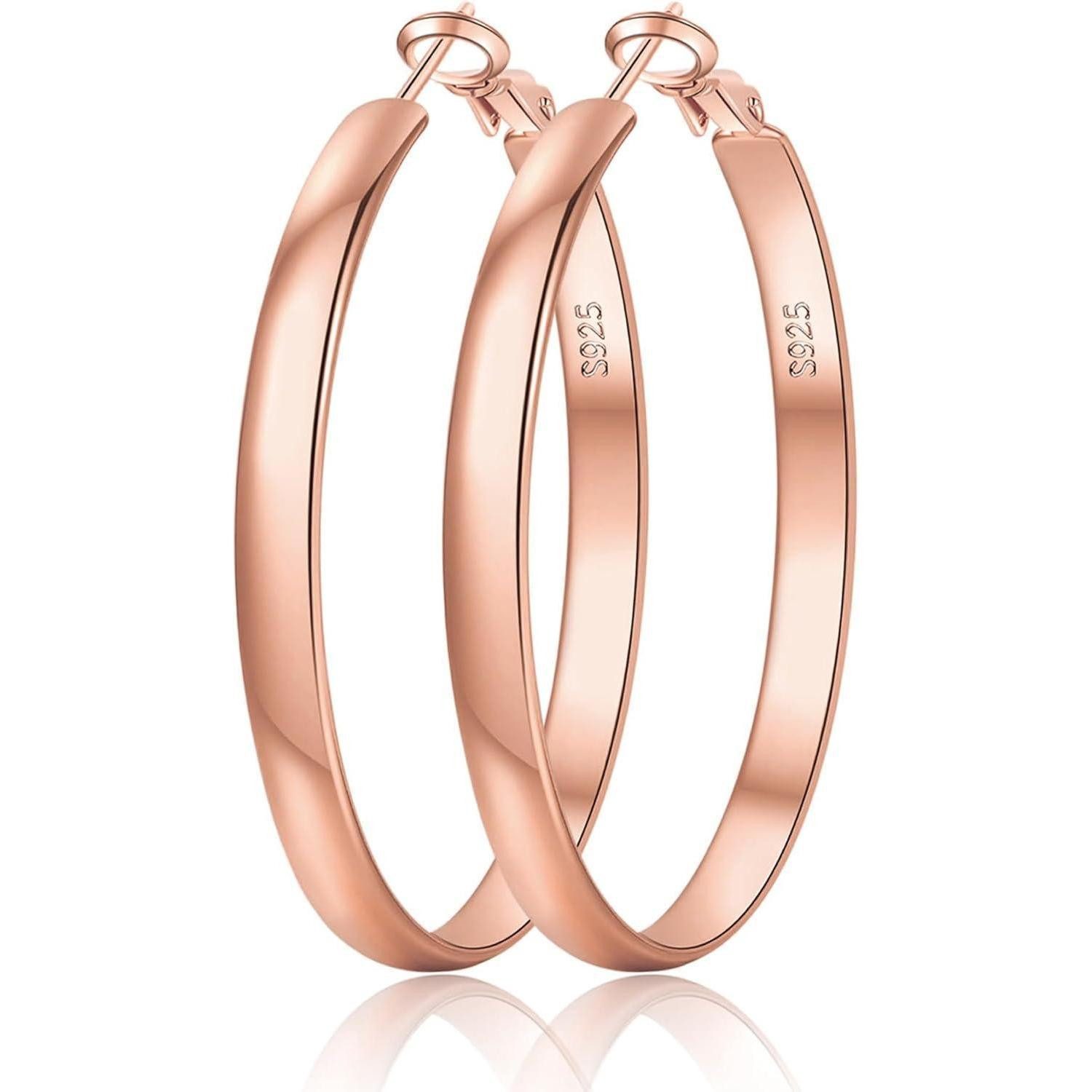 LuxusKollektion Paar Creolen Creolen Silber 925 14K vergoldet hypoallergen Damen 5mm Rosegold 60MM