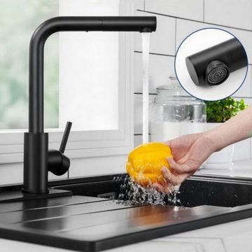 CECIPA pro Küchenarmatur Schwarz Wasserhahn Ausziehbar Küchenarmatur Mischbatterie Armatur (Wasserhahn aus Edelstahl, 1-St., Einhand-Waschtischarmatur) Ventilkern aus Keramik