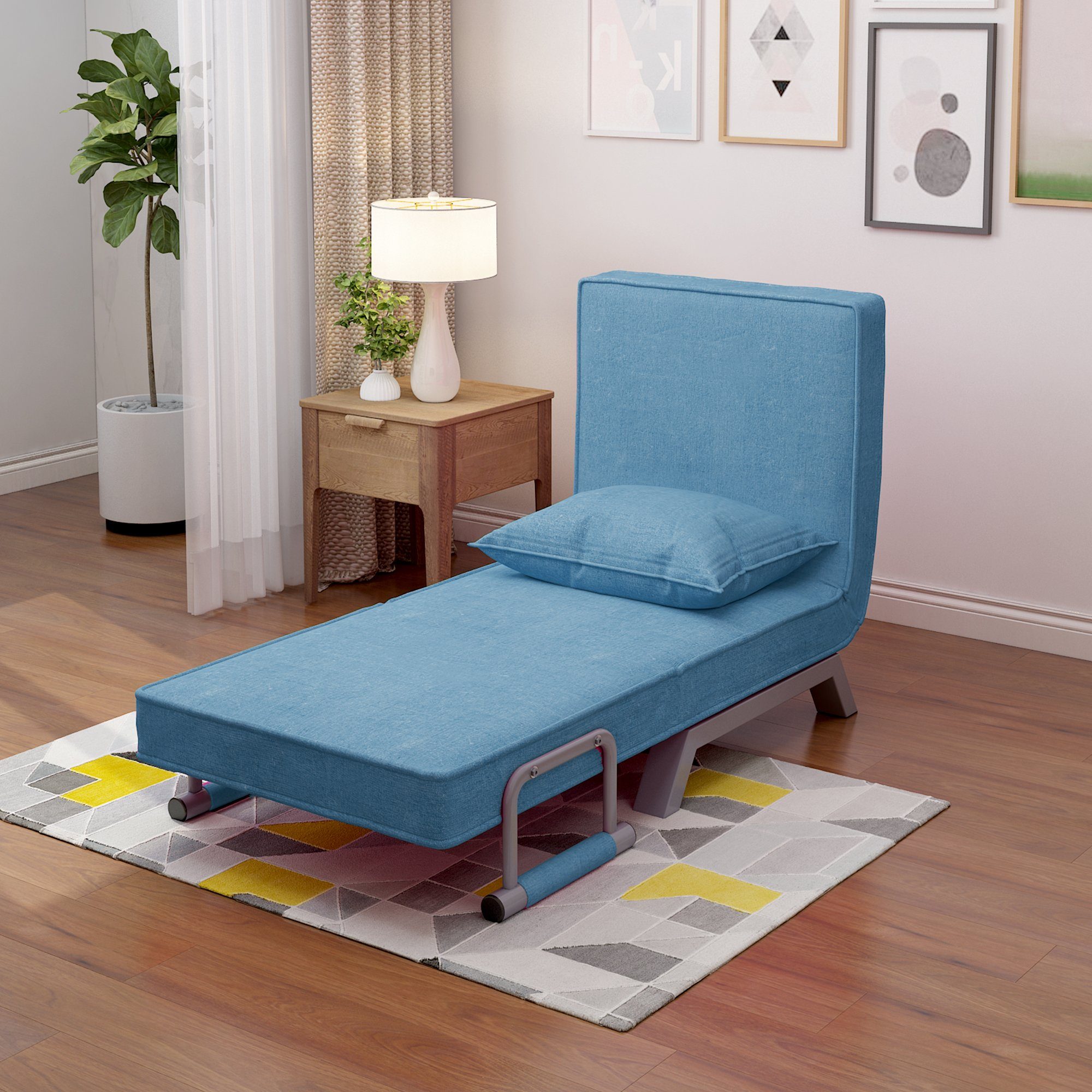 Bett Couch, Polsterstuhl Relaxsessel Positionen mit WISHDOR Sessel Schlafsofa Rückenlehne Schlafsessel Hellblau verstellbare 6 Stuhl