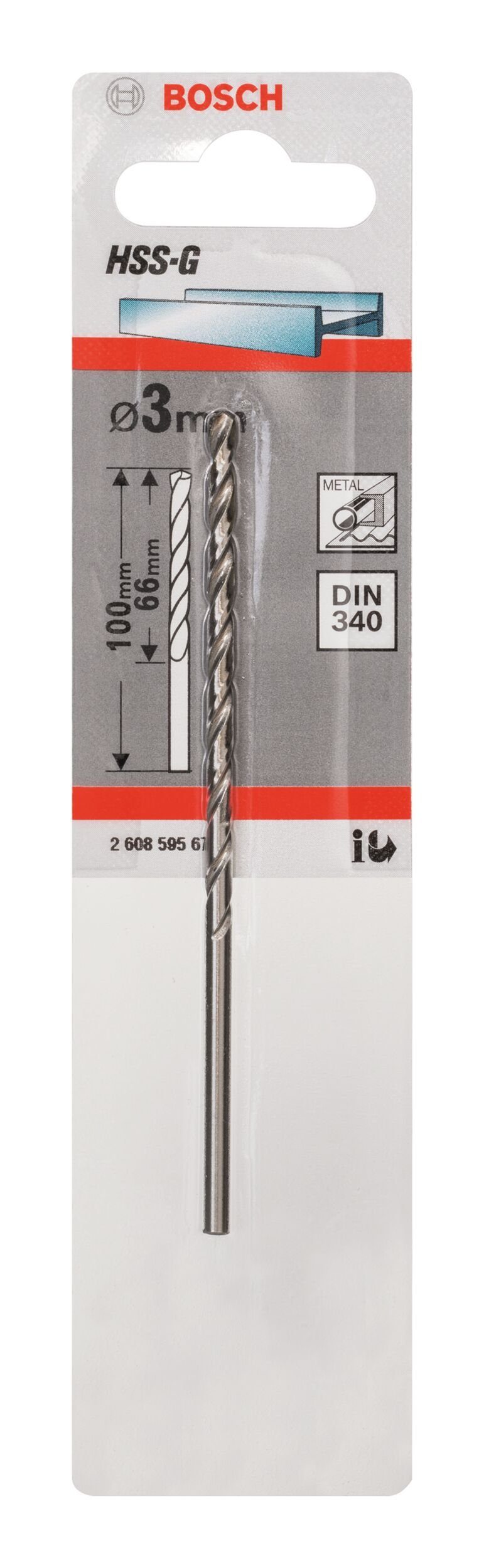 66 HSS-G BOSCH Metallbohrer, mm (DIN x 100 - 3 1er-Pack x 340) -