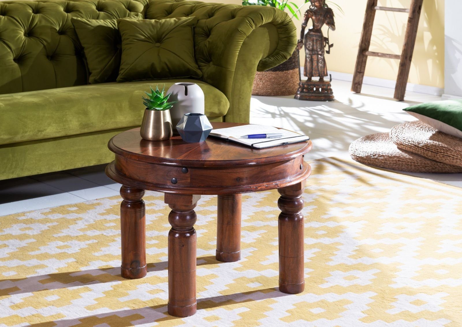 Massivmoebel24 Couchtisch OXFORD (60x60x45 Akazie, runder Couchtisch aus ma günstig online kaufen