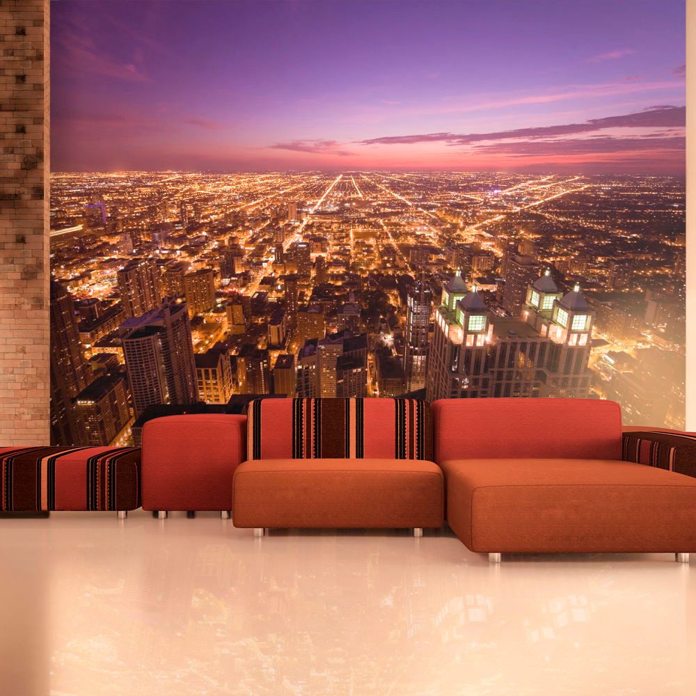 KUNSTLOFT Vliestapete Amerikanisches Chicago in der Nacht 2x1.54 m, Halb-matt, lichtbeständige Design Tapete