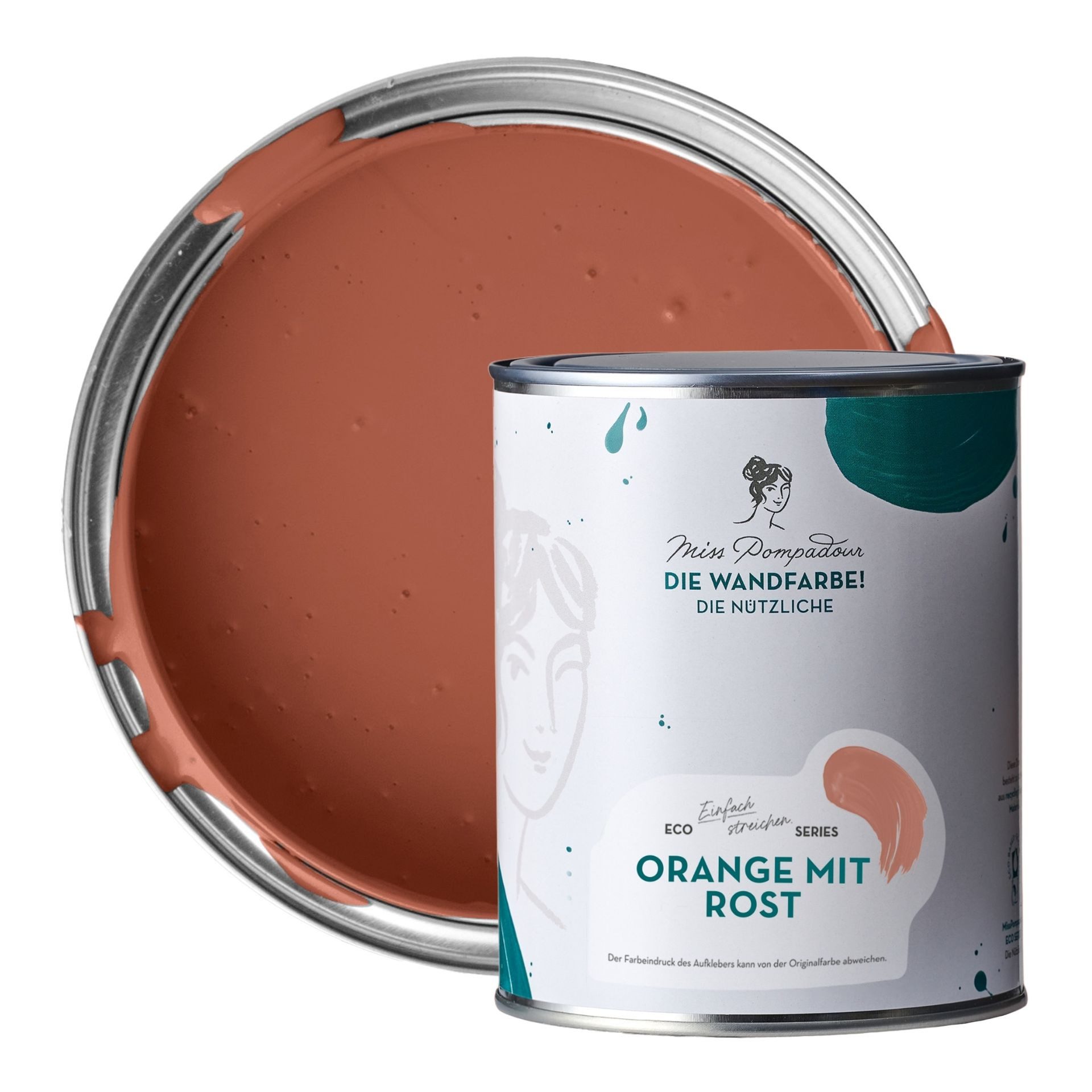 MissPompadour Wandfarbe Orange mit Rost - abwaschbare Wandfarbe mit hoher Deckkraft 1 L, scheuerbeständig und wasserbasiert