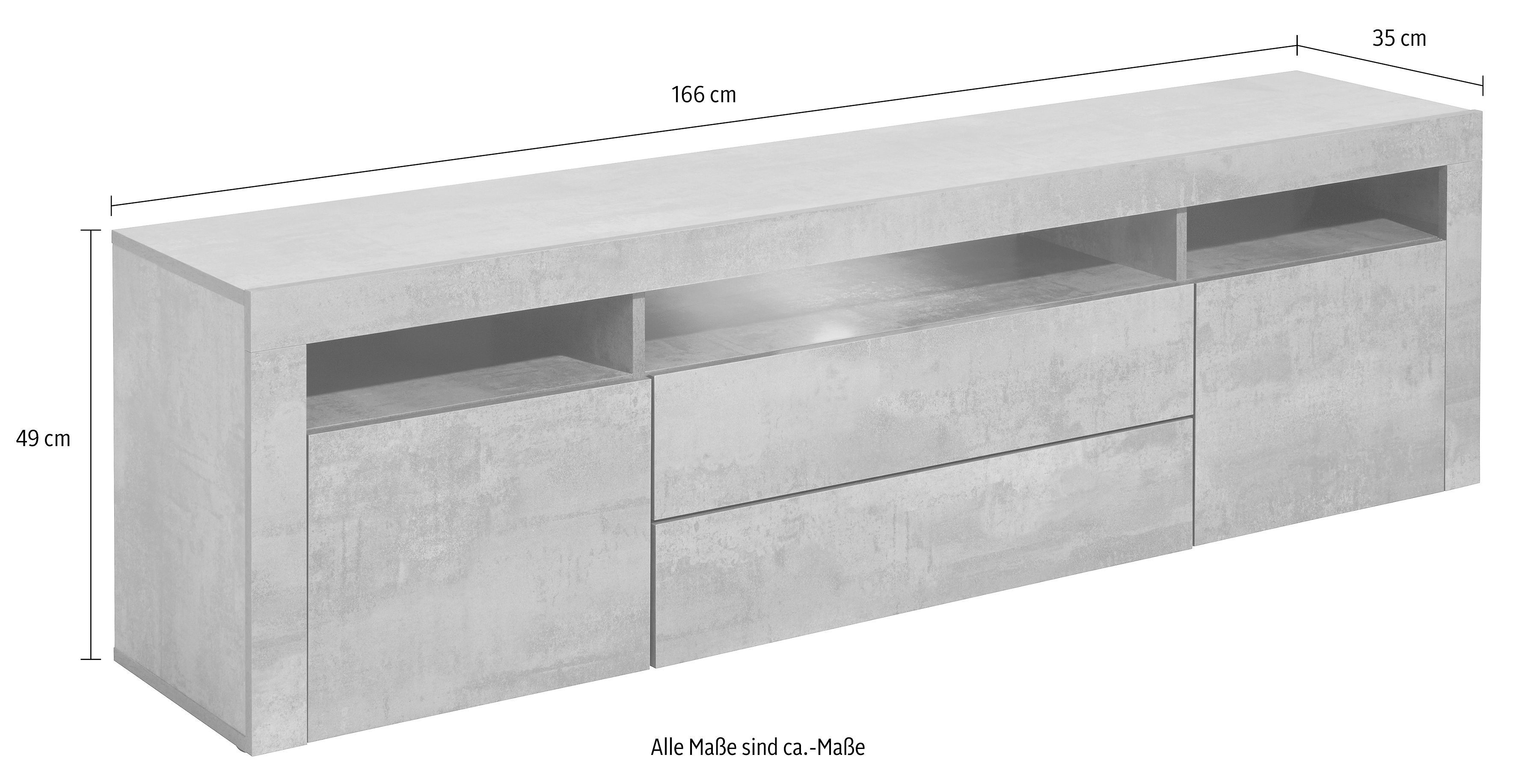 Möbel beton-optik borchardt Fe, Breite Santa 166 cm Lowboard