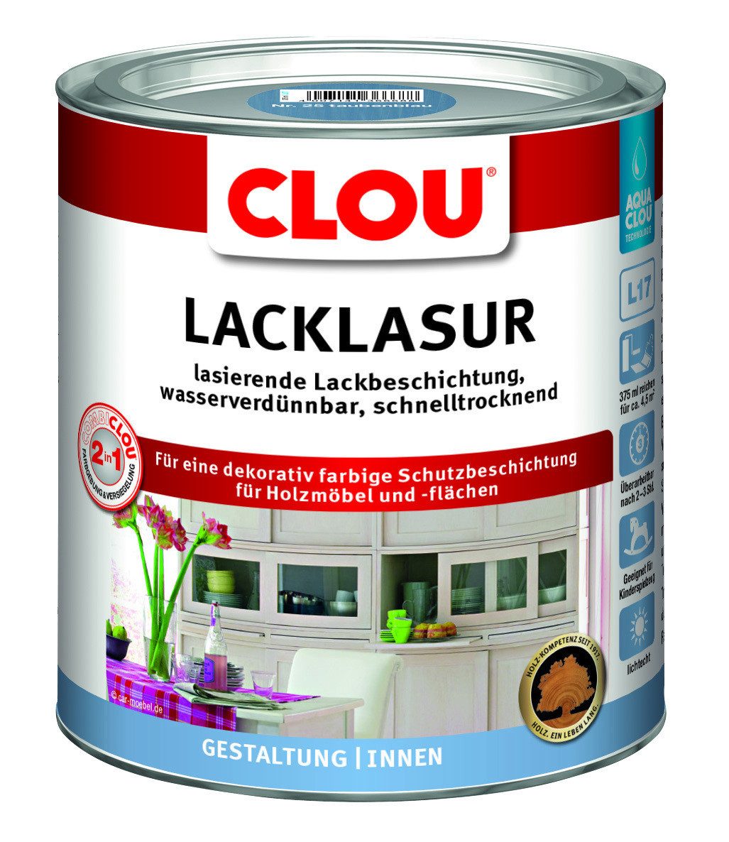 Holzlack Aqua Clou Lacklasur L17 Nr.25 375 ml taubenblau