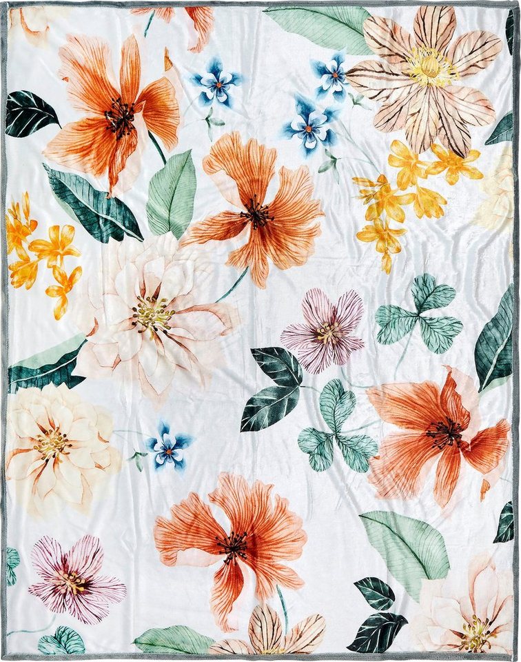 Plaid Annabelle, Descanso, mit Blumendruck, Kuscheldecke, Gefertigt aus  100% Polyvelvet