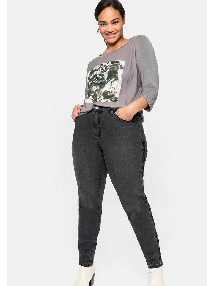 Sheego Stretch-Jeans Große Größen mit Stickereien seitlich am Bein