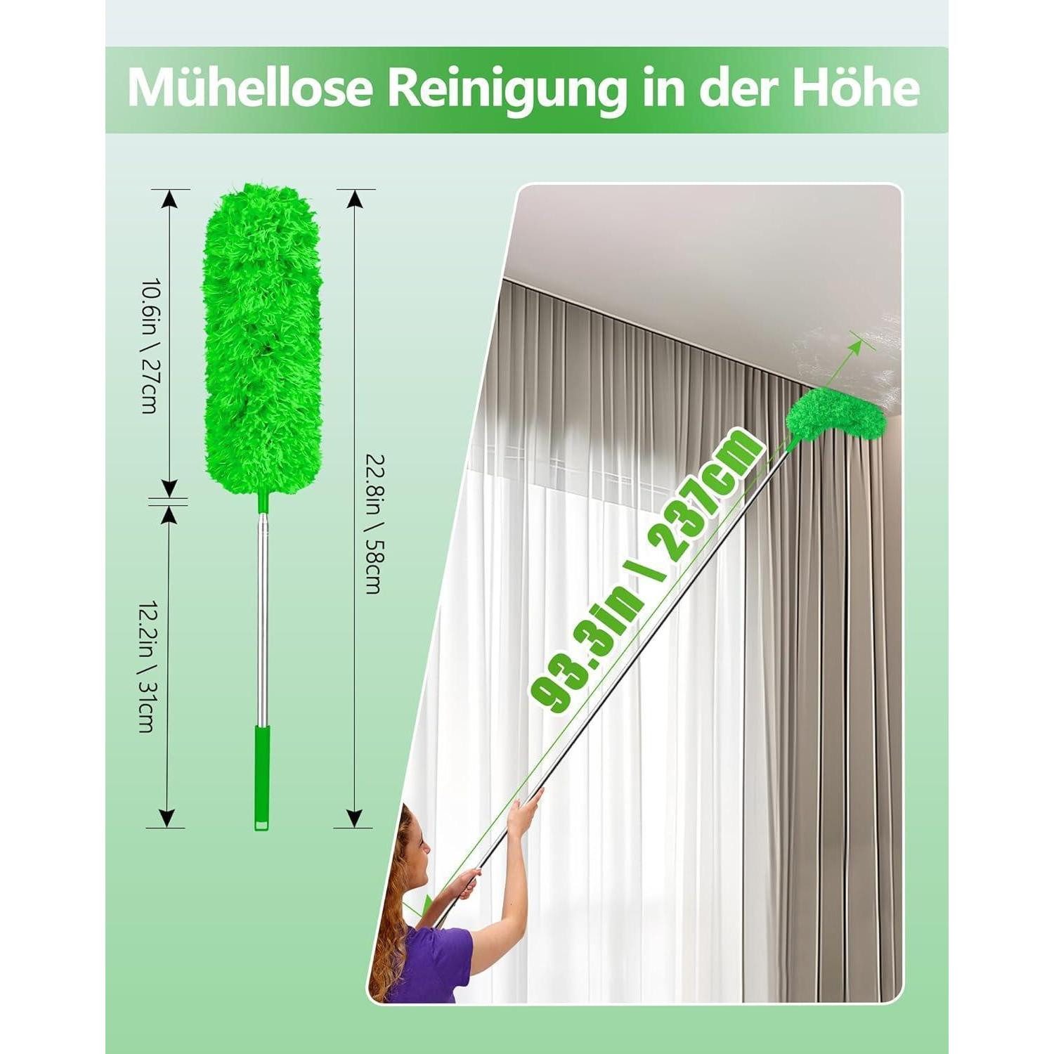 LuxusKollektion Staubwedel Staubwedel Teleskop Waschbar Lang Ausziehbar mit Silikon Cap Grün