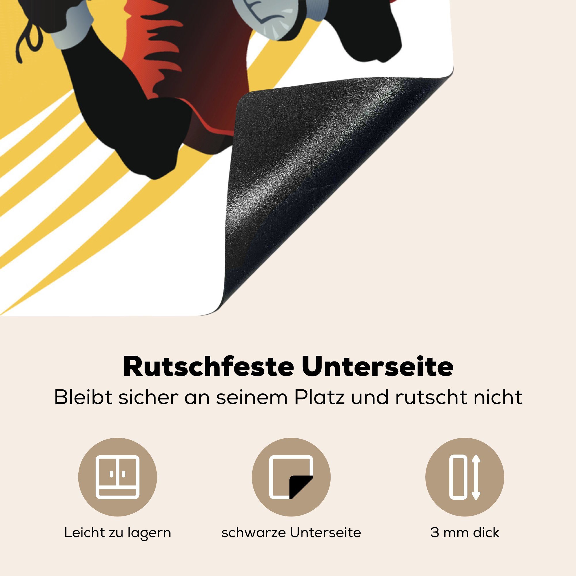 78x78 der Illustration von Herdblende-/Abdeckplatte einer küche wirft Ceranfeldabdeckung, tlg), Basketballspieler Seite, Vinyl, MuchoWow ein In für Arbeitsplatte cm, (1