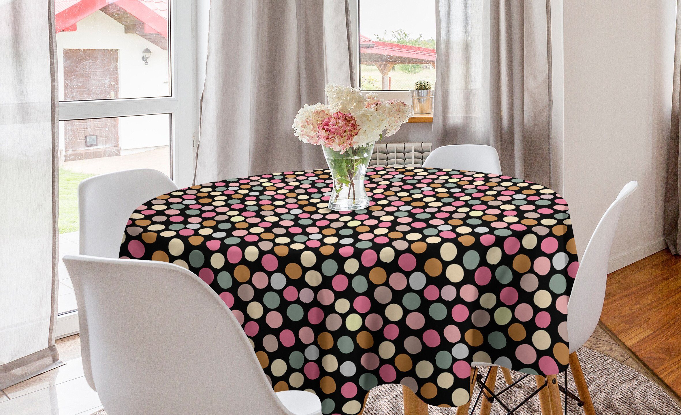 Abakuhaus Tischdecke Kreis Tischdecke Abdeckung für Esszimmer Küche Dekoration, Pastell Handgemalte Stil Spots