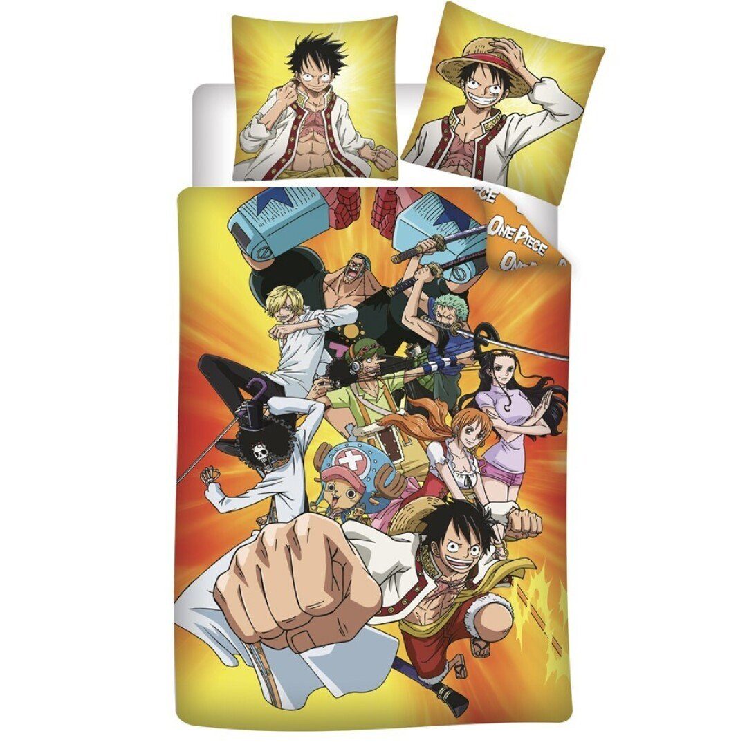 One Piece Bettwäsche-Set 3-teilig - Ace & Ruffy Design, Mikrofaser, Einzel 135x200 Cm