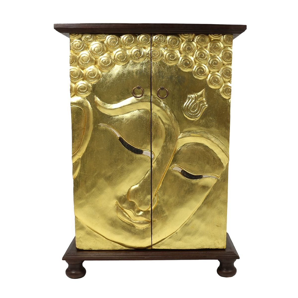 Oriental Galerie Mehrzweckschrank Wandschrank Schrank Holzschrank Kommode Flurschrank 90 cm Buddha Gold (1-St)