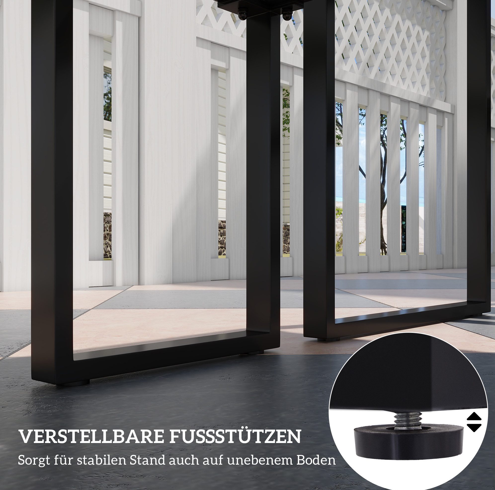 MODFU Sitzgruppe 3-tlg. Outdoor Set Schwarz, Metall, 110x55x70 cm, 1 Tisch + 2 Bänke, (Set, 3-tlg., Kompakte Sitzgruppe für Garten, Terrasse & Balkon), Leichte Pflege & schneller Aufbau – ideal für den Außenbereich