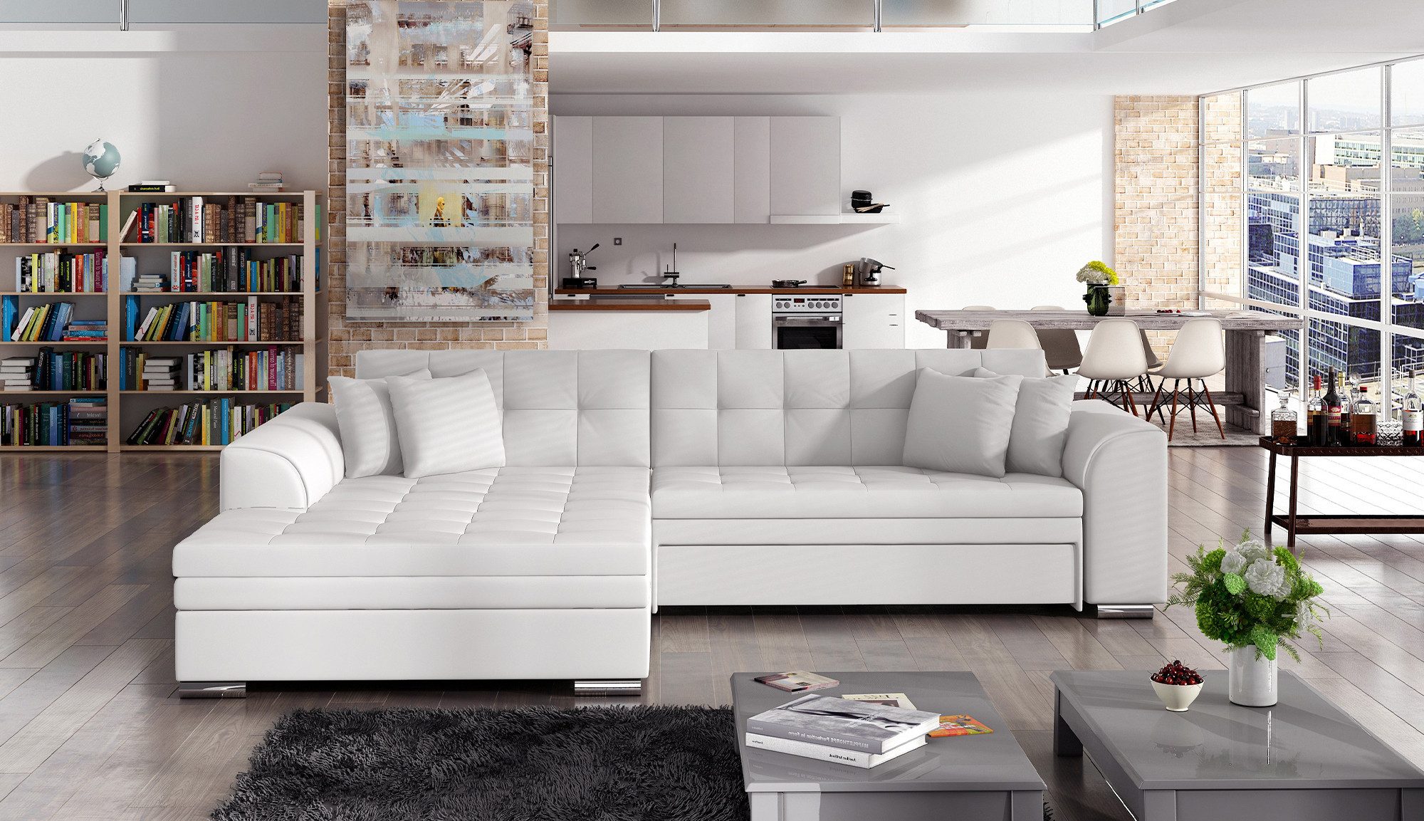 MF Design Ecksofa Ecksofa mit Schlaffunktion in Webstoff, Dolphin / false / Ja