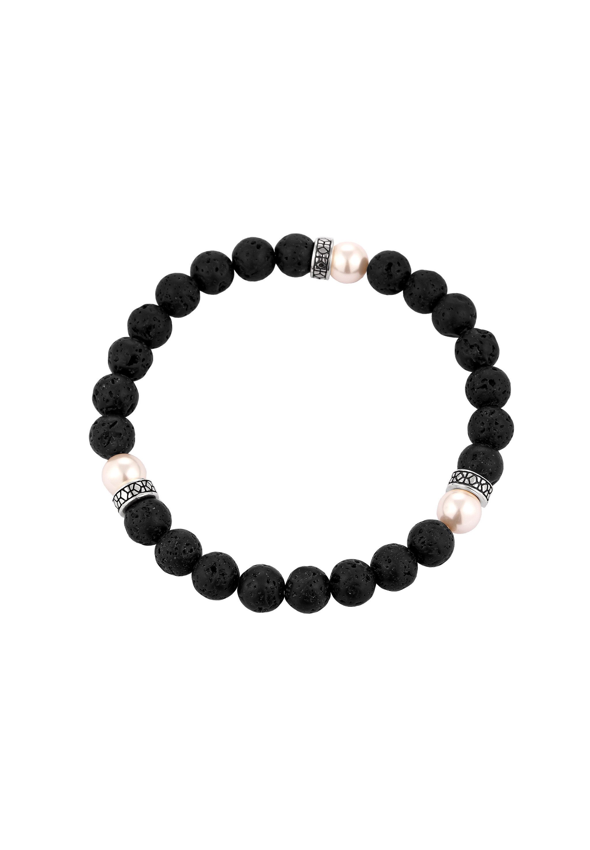 Kuzzoi Bead-Armband-Set Lava Synthetische Perle Schwarz 925 Sterling Silber