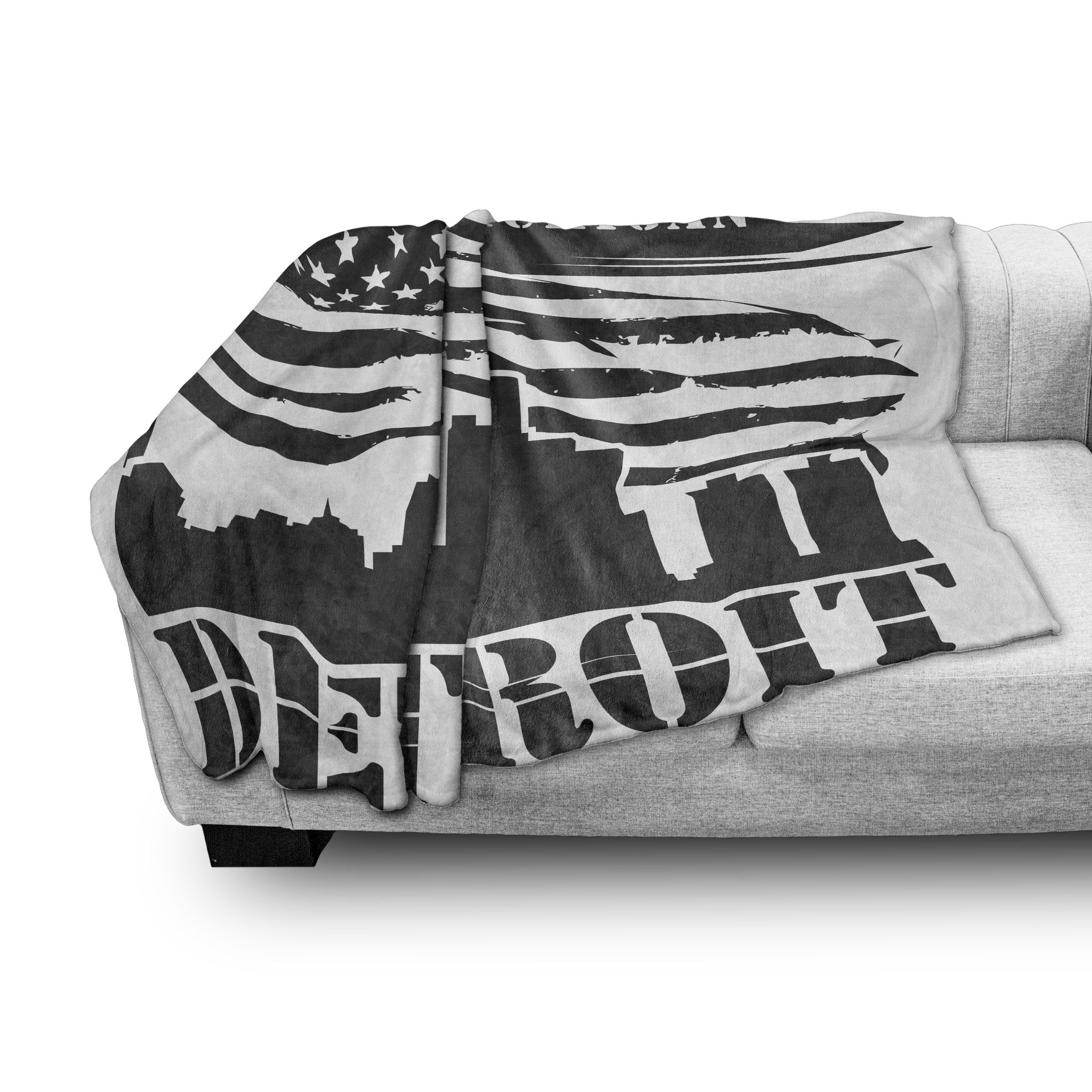 den Grunge-Stadt Innen- für Abakuhaus, USA-Flagge und Außenbereich, Gemütlicher Detroit Plüsch Wohndecke