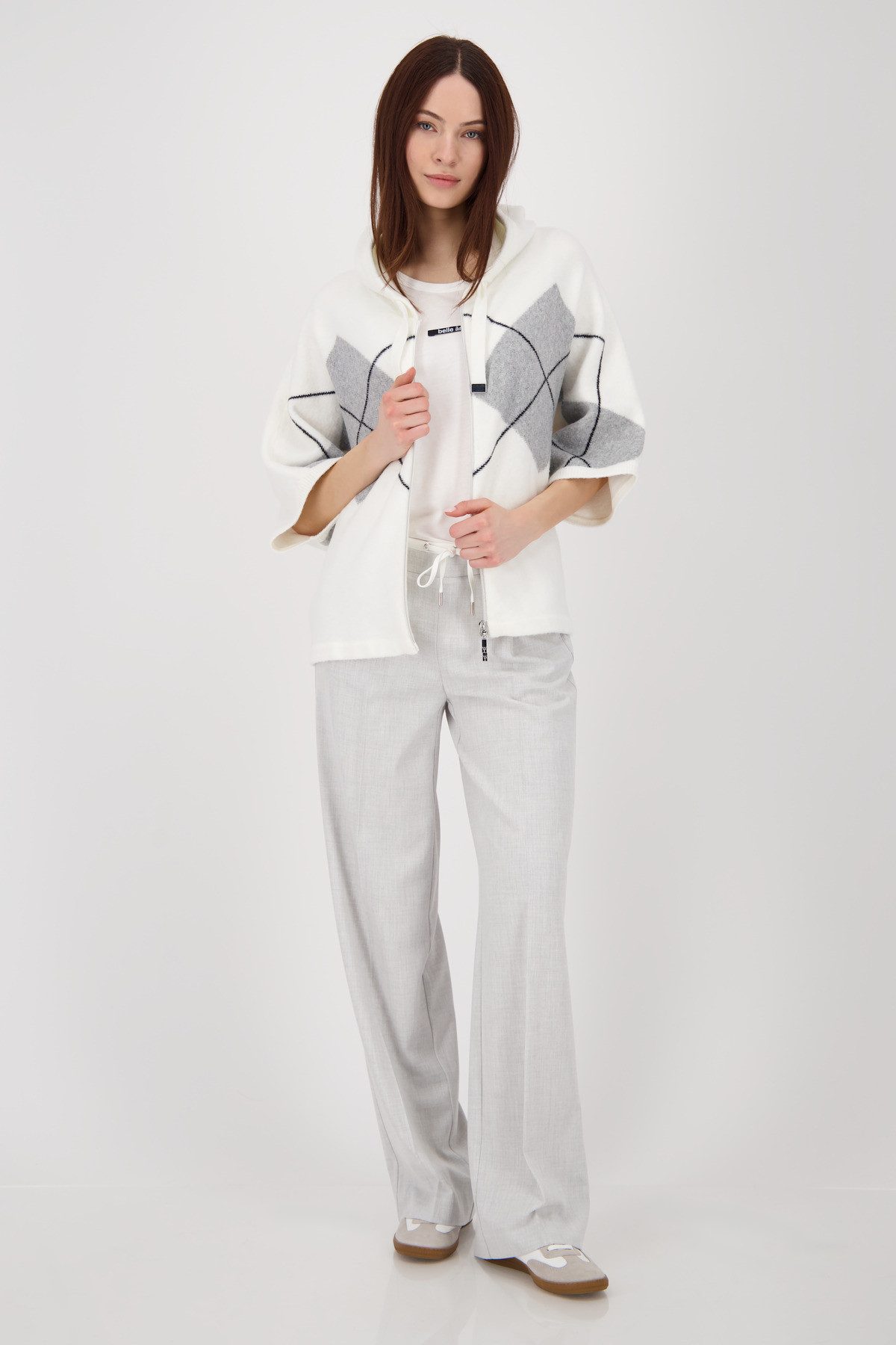 Monari Strickcape Jacke Strickjacke Karo Loose fit mit Rundhalsausschnitt