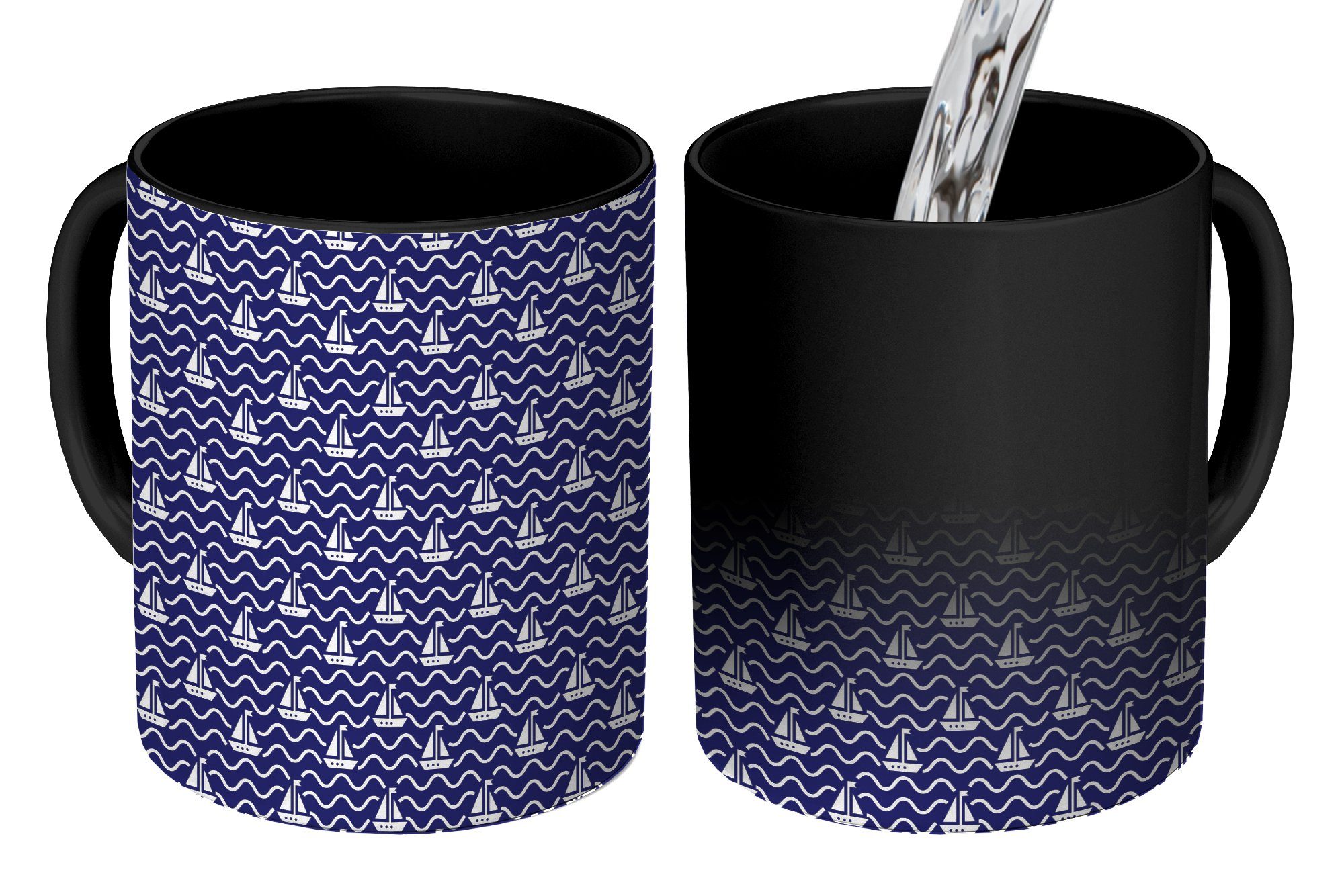 MuchoWow Tasse Muster - Meer - Boot, Keramik, Farbwechsel, Kaffeetassen, Teetasse, Zaubertasse, Geschenk