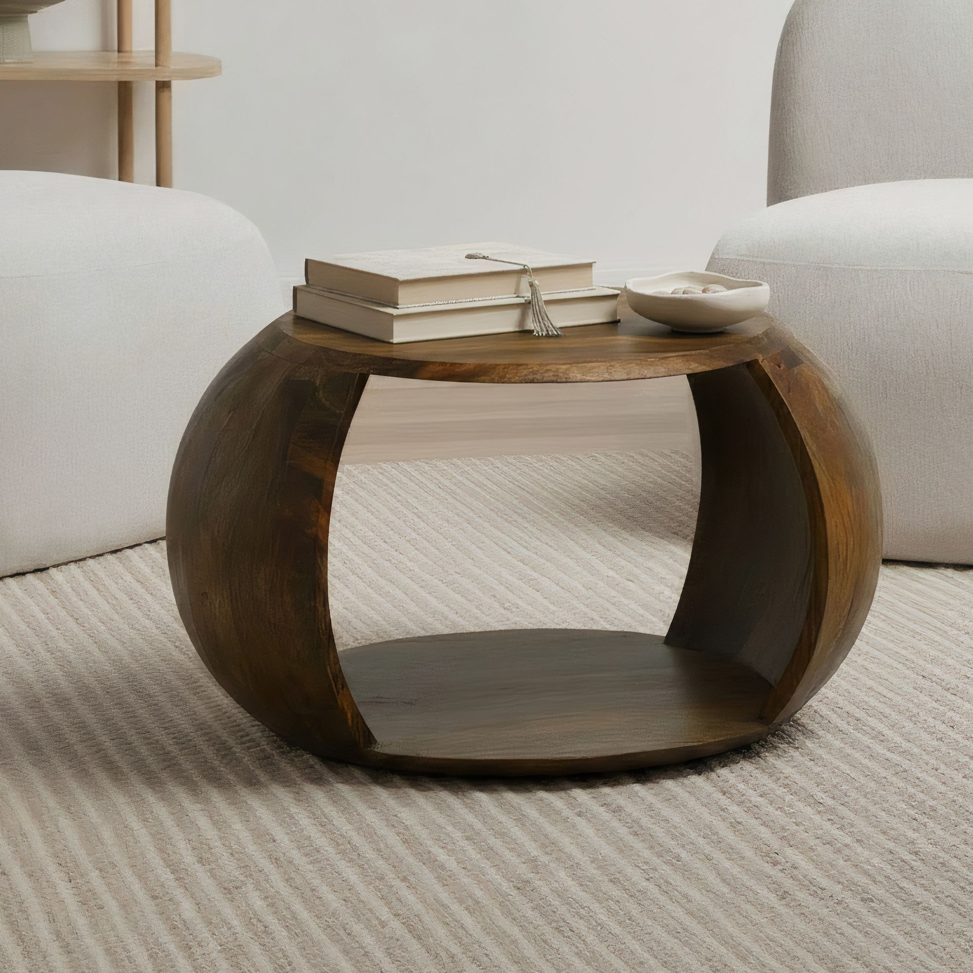 Wohnling Couchtisch WL7.431 Sofatisch Mango Massivholz 60cm Wohnzimmertisch Ablagefach (Harmonisches Design trifft natürliche Eleganz), Handgefertigte Qualität für stilvolles Wohnen