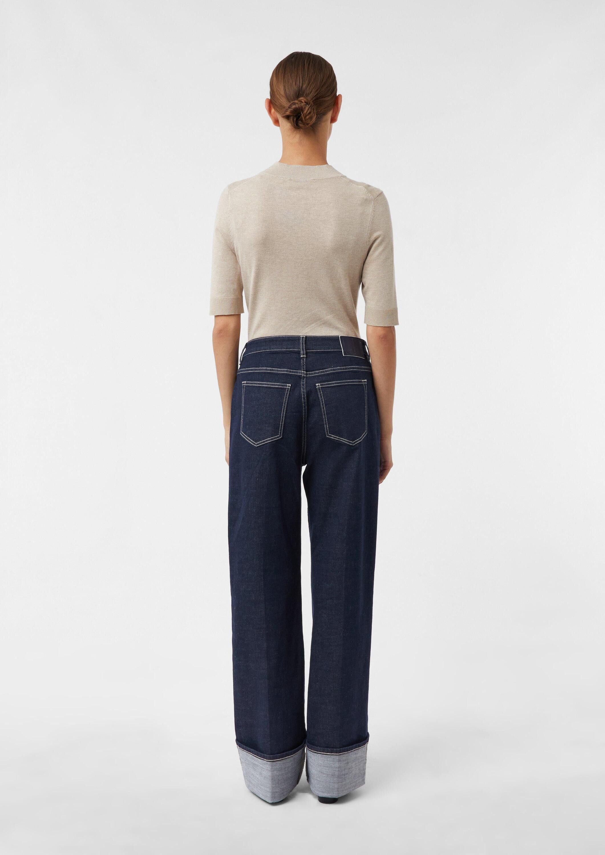 comma Weite Jeans Jeans-Hose Wide-Leg-Jeans mit Umschlag und Kontrastnähten