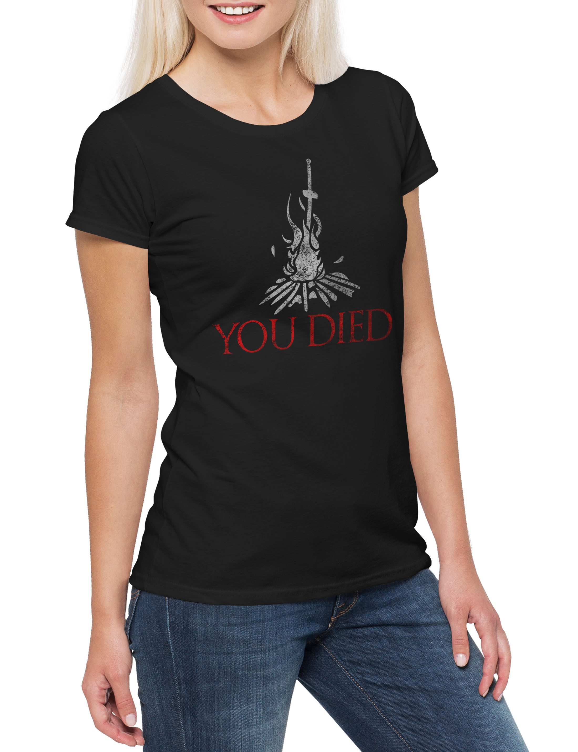 Print-Shirt You Died Soul Damen T-Shirt Shirt Firelink Shrine Dark Gamer Kult