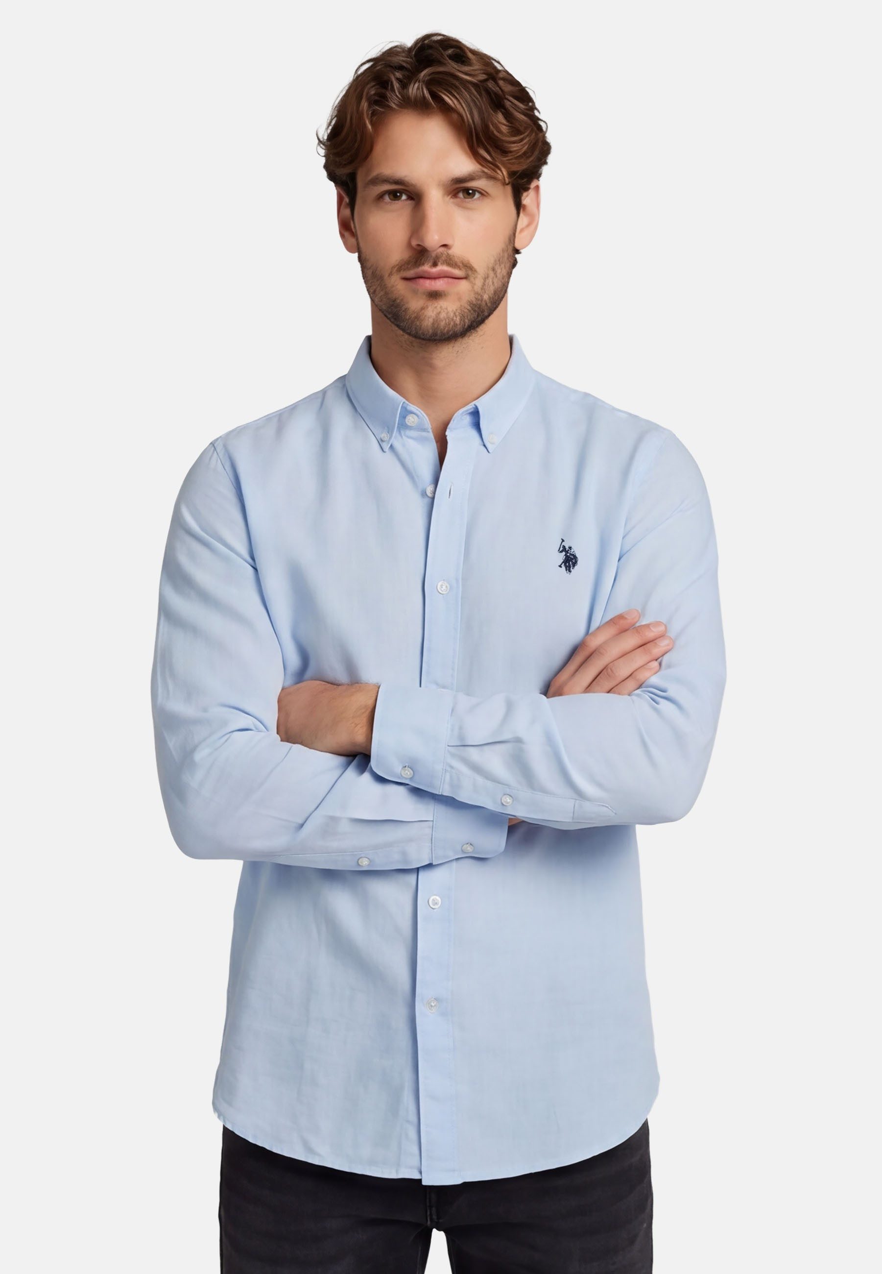 U.S. Polo Assn. Leinenhemd USBlaake Herren Leinenhemd – Sommerhemd luftig mit Button-Down-Kragen Leichtes Hemd aus Leinenmix mit Knopfleiste