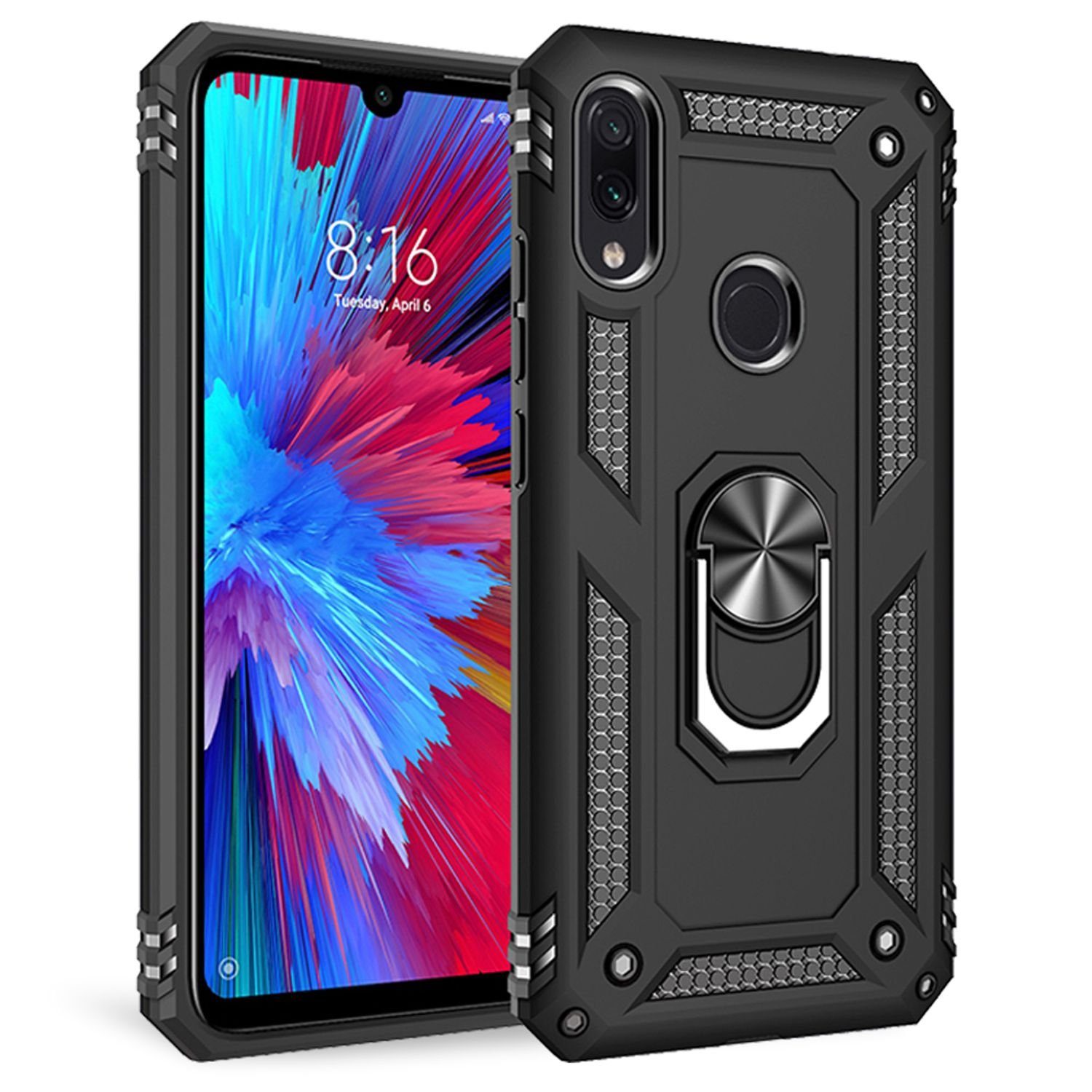 Nalia Smartphone-Hülle Xiaomi Redmi Note 7, Outdoor Military Style Hülle mit Ring / Extrem Schützend / Panzer Case