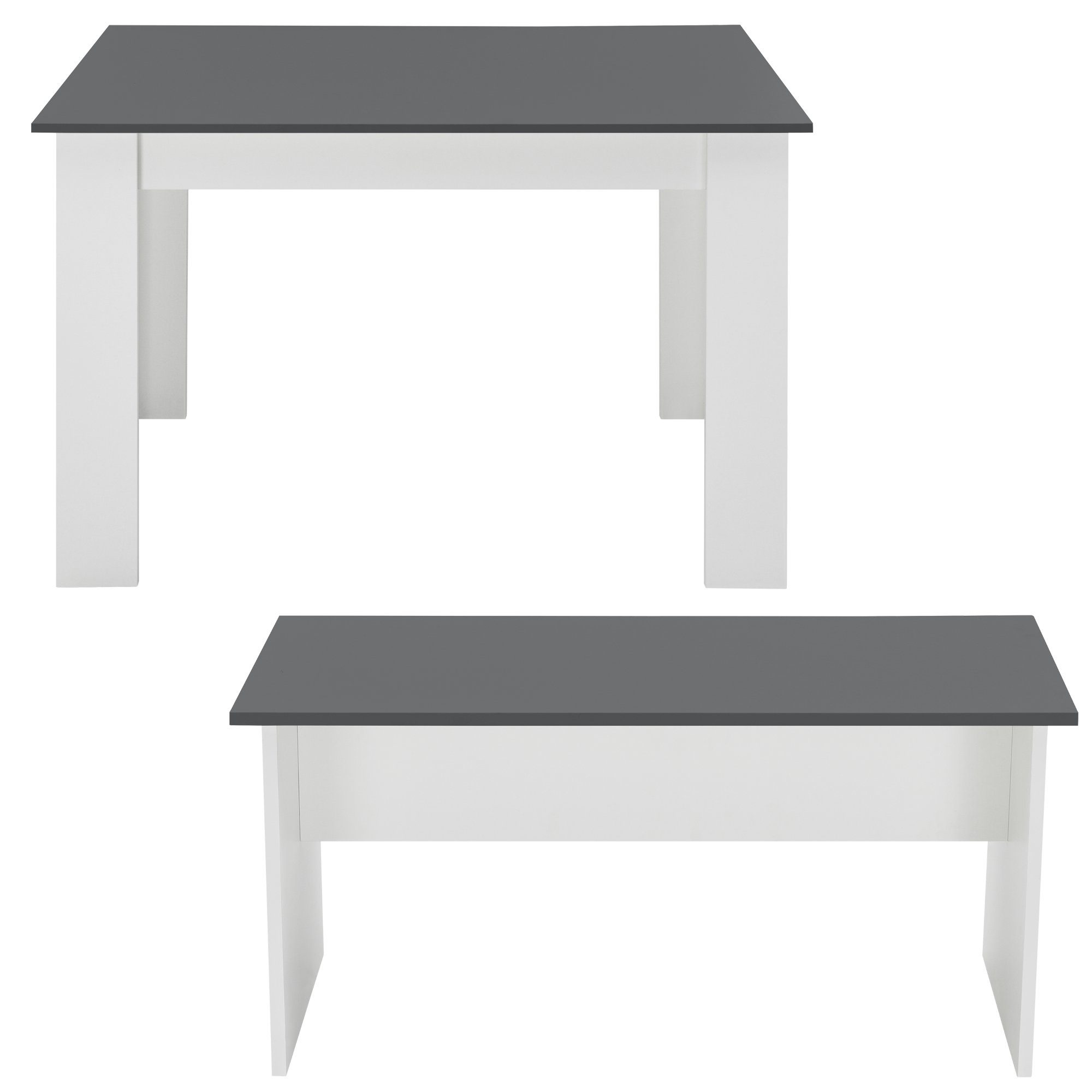 - grau Sitzbänken 110x70cm Esstisch Sitzgruppe »Hokksund« | mit en.casa Grau Weiß Essgruppe, grau / (3-tlg), weiß 2