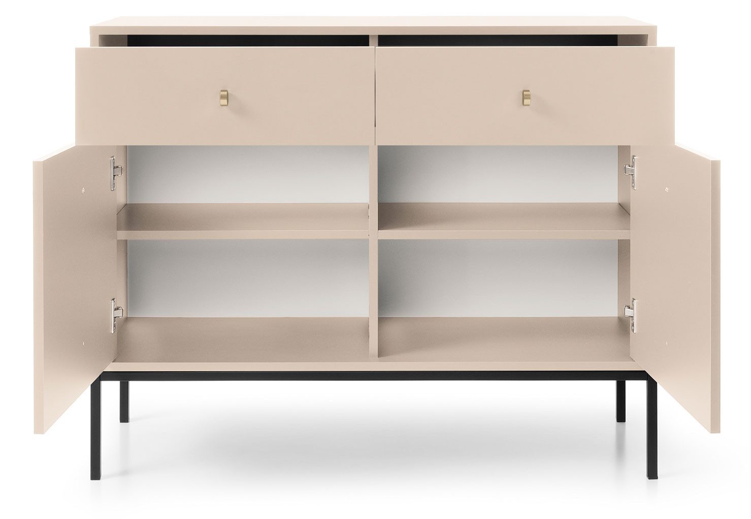 Feldmann-Wohnen Kombikommode Mono (2-türig, 2 Schubladen, 1 St., moderne Optik, Möbelknäufe, Metallfüße), 104x39x83cm Beige Matt 2-türig