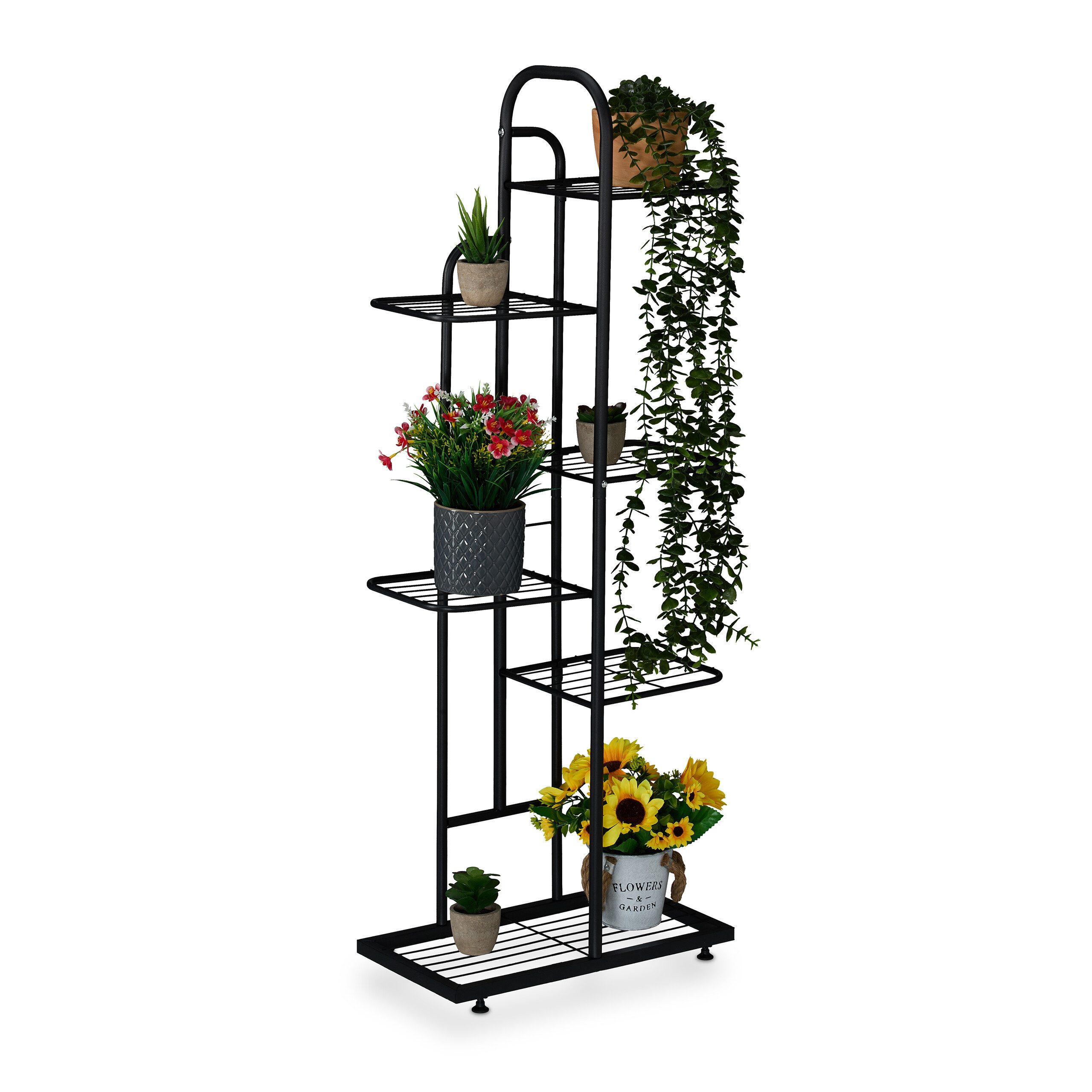 relaxdays Pflanzentreppe Blumenregal aus Metall mit 6 Ablagen (1 St), schwarz