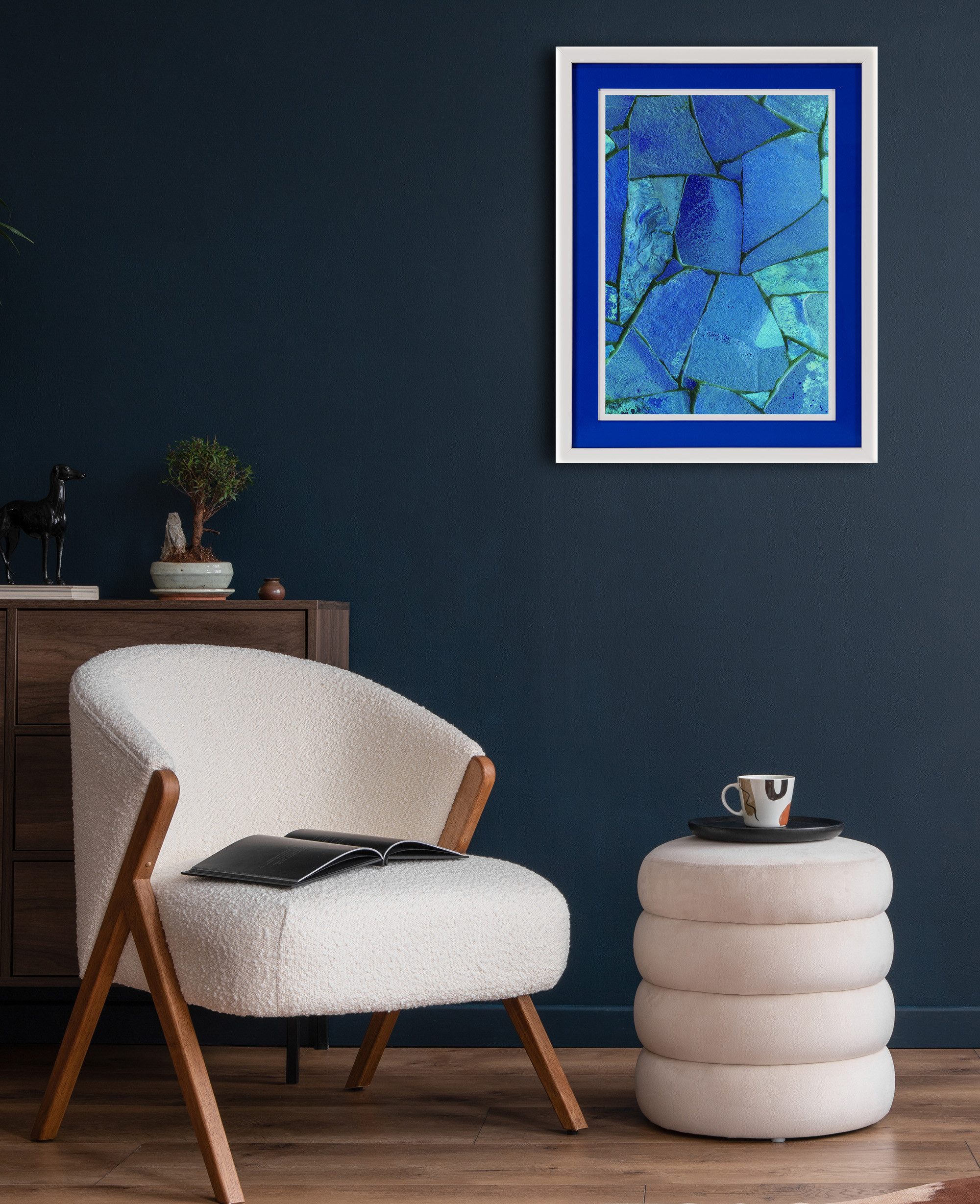 queence Bild mit Rahmen Abstrakt, Mosaik, blautöne, Abstrakt, Abstrakte, Kunst (1 St), Poster mit buntem Acrylglas Passepartout