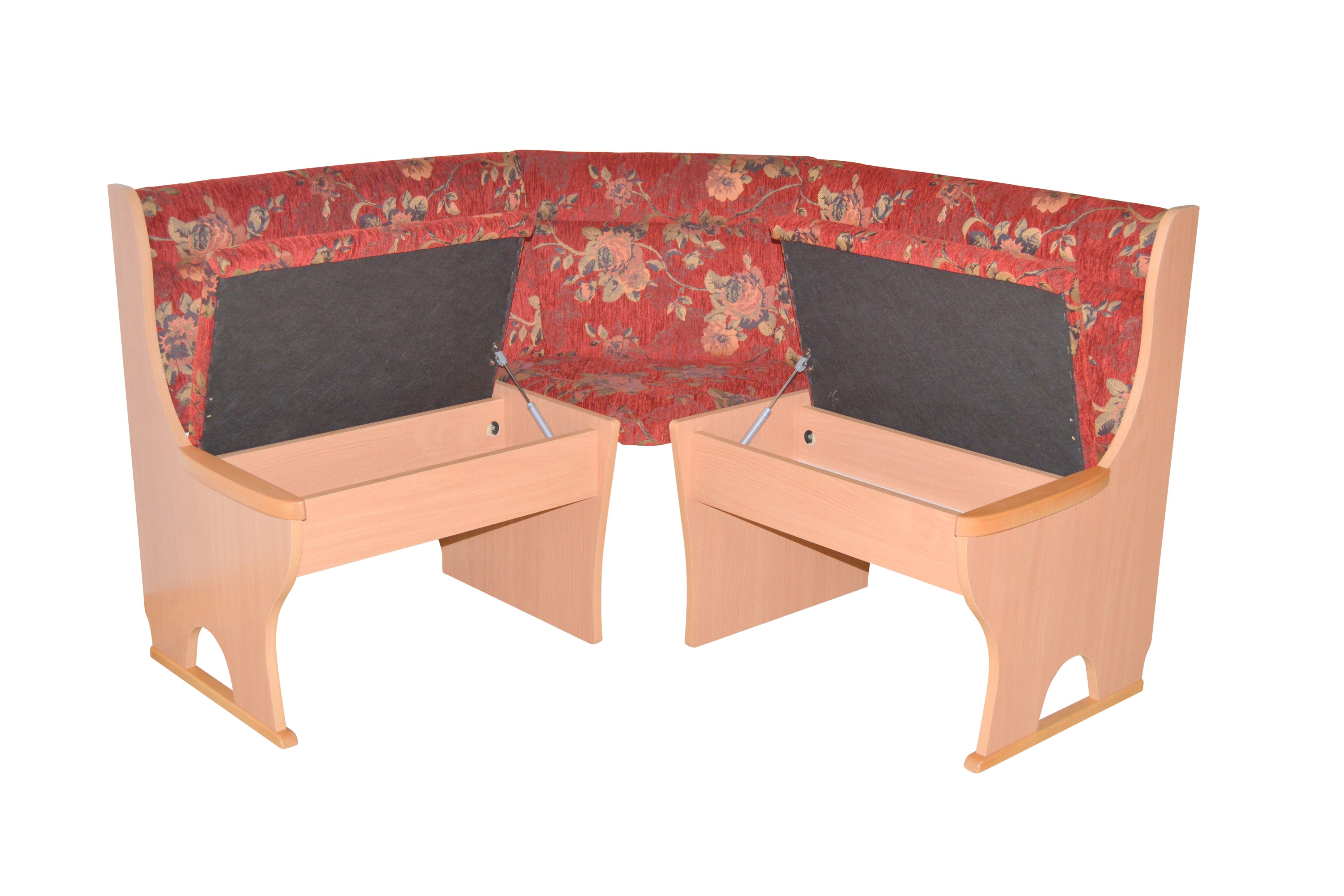 moebel-direkt-online Eckbank Anja (Mit cm) 125x125 unter | den Buche-Nachbildung Stauraumfunktion Sitzflächen, rot Stellfläche