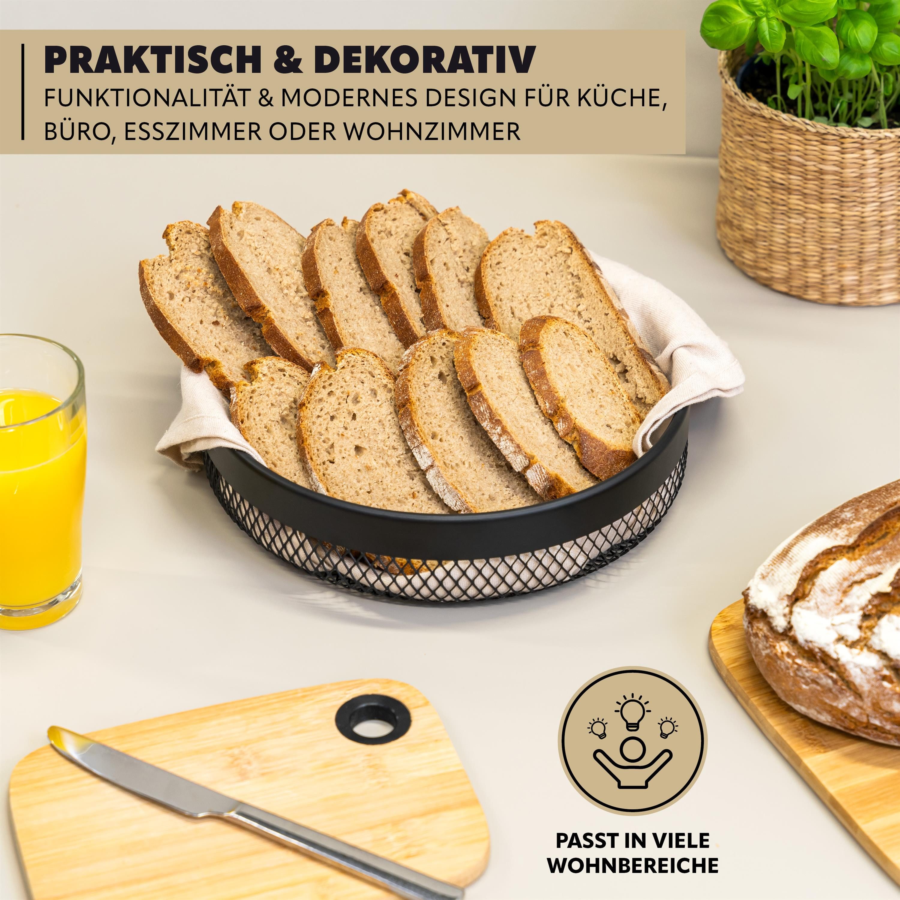 eluno Obstschale Brotkorb 2er Set, rund, aus schwarzem Metall