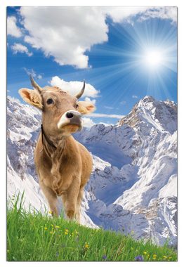 Wallario Wandfolie, Kuh im Sonnenschein in den Alpen, wasserresistent, geeignet für Bad und Dusche