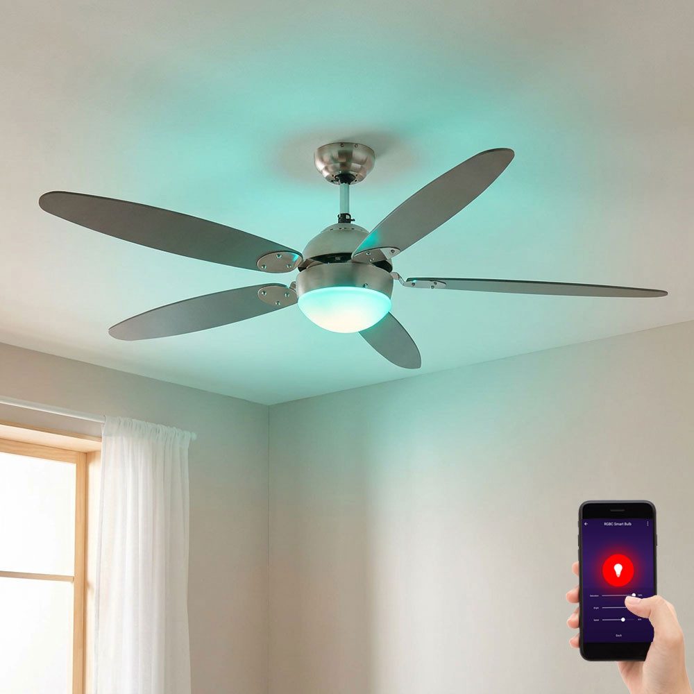 GLOBO LIGHTING Deckenventilator, LED Deckenventilator Metall Silber Dimmbar Farbwechsler D 132 cm