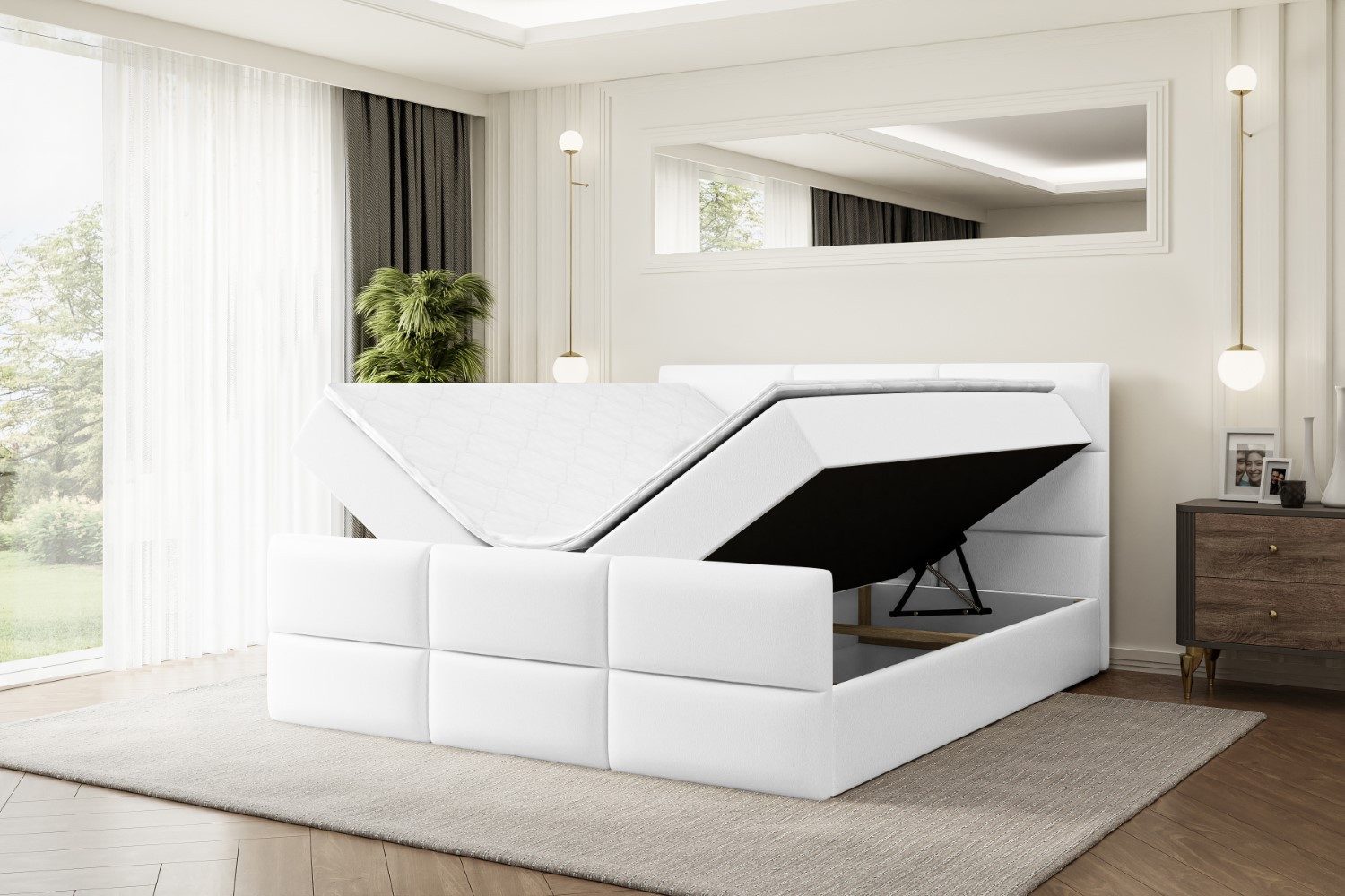 ALTDECOR Boxbett OHIO-Z (Multipocket-Matratze H4, H3 Matratze Bonellfederung, Topper, Kopfteil), Doppelbett mit Fußteil
