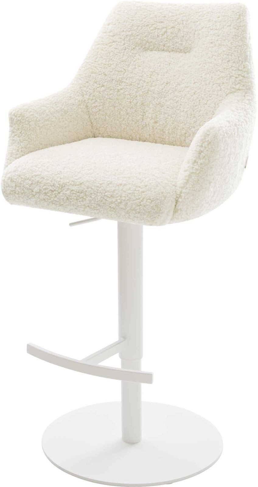 DELIFE Barhocker Alja-Flex, Drehfuß höhenverstellbar Metall Weiß Teddystoff Beige Taschenfederkern